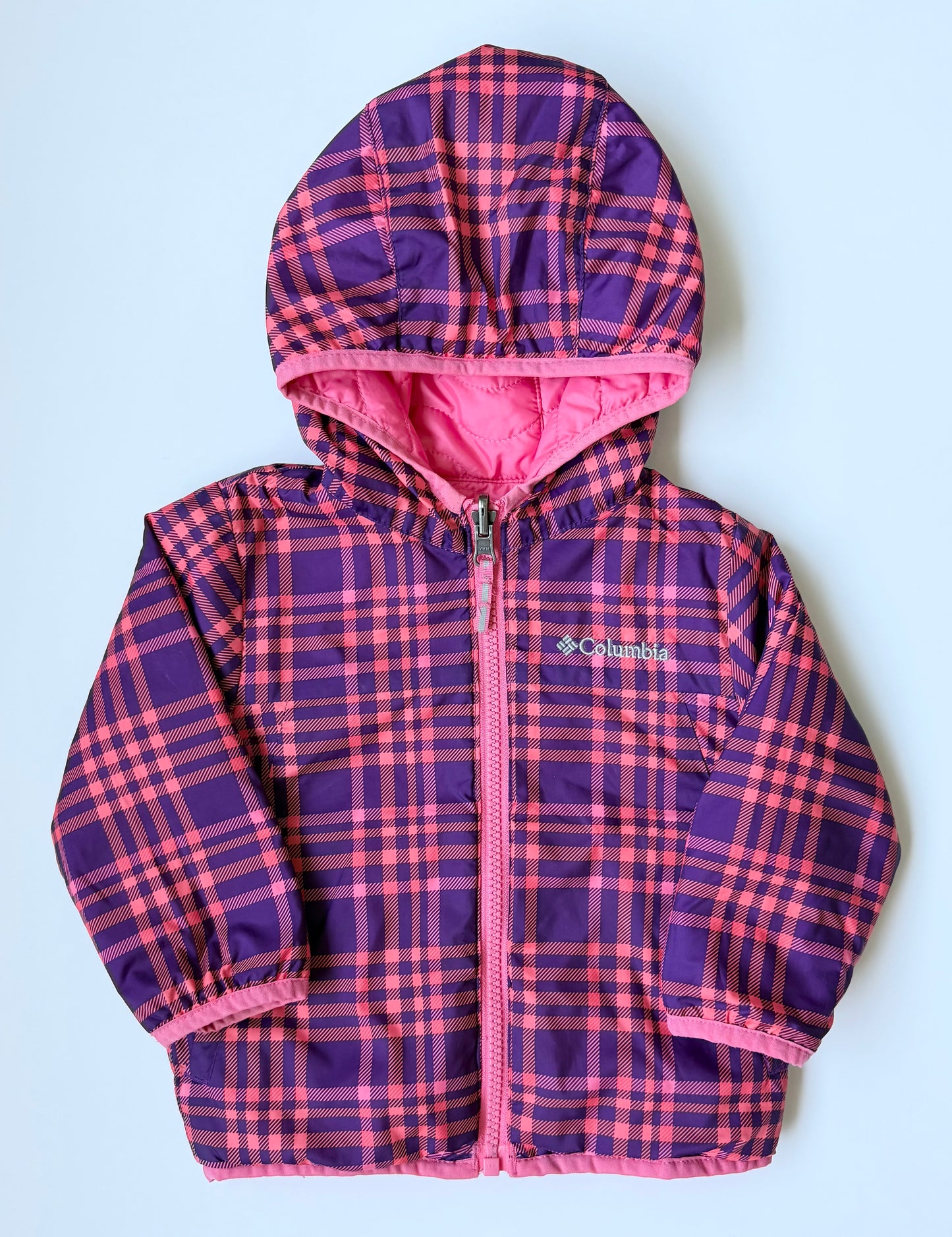 Columbia Pink & Purple Plaid Reversible Heavier Fall Jacket (12-18 Months)