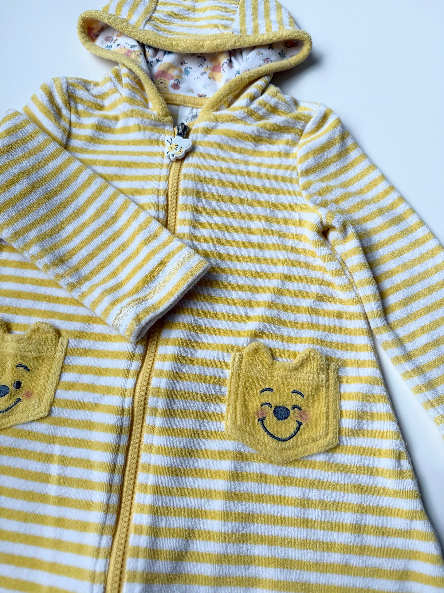 Disney Store Winnie the Pooh Yellow Stripped Hooded Zip Up Towel Dress (3T)