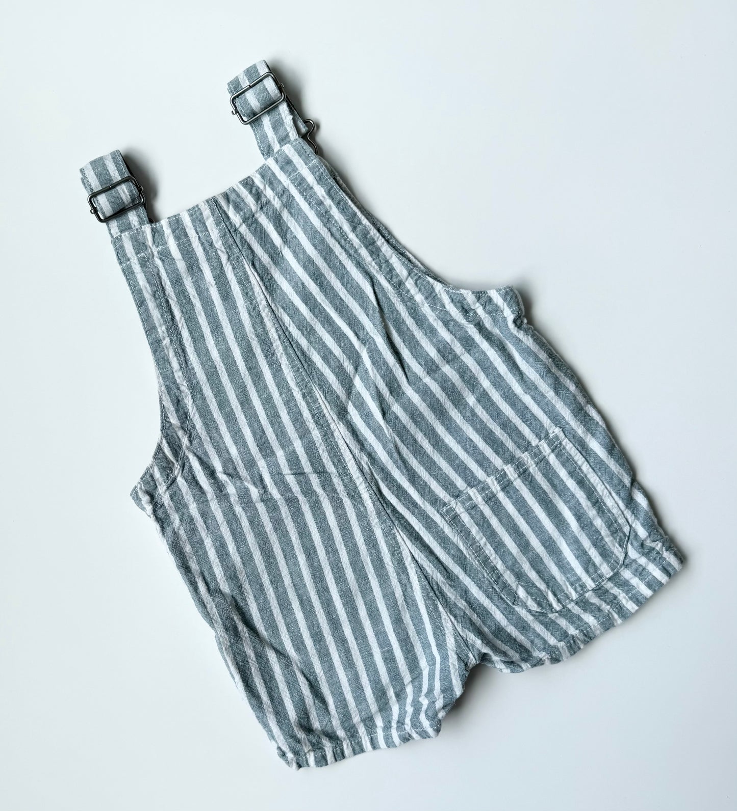 Zara Blue & White Stripes Linen Shorty Overalls (9-12 Months)
