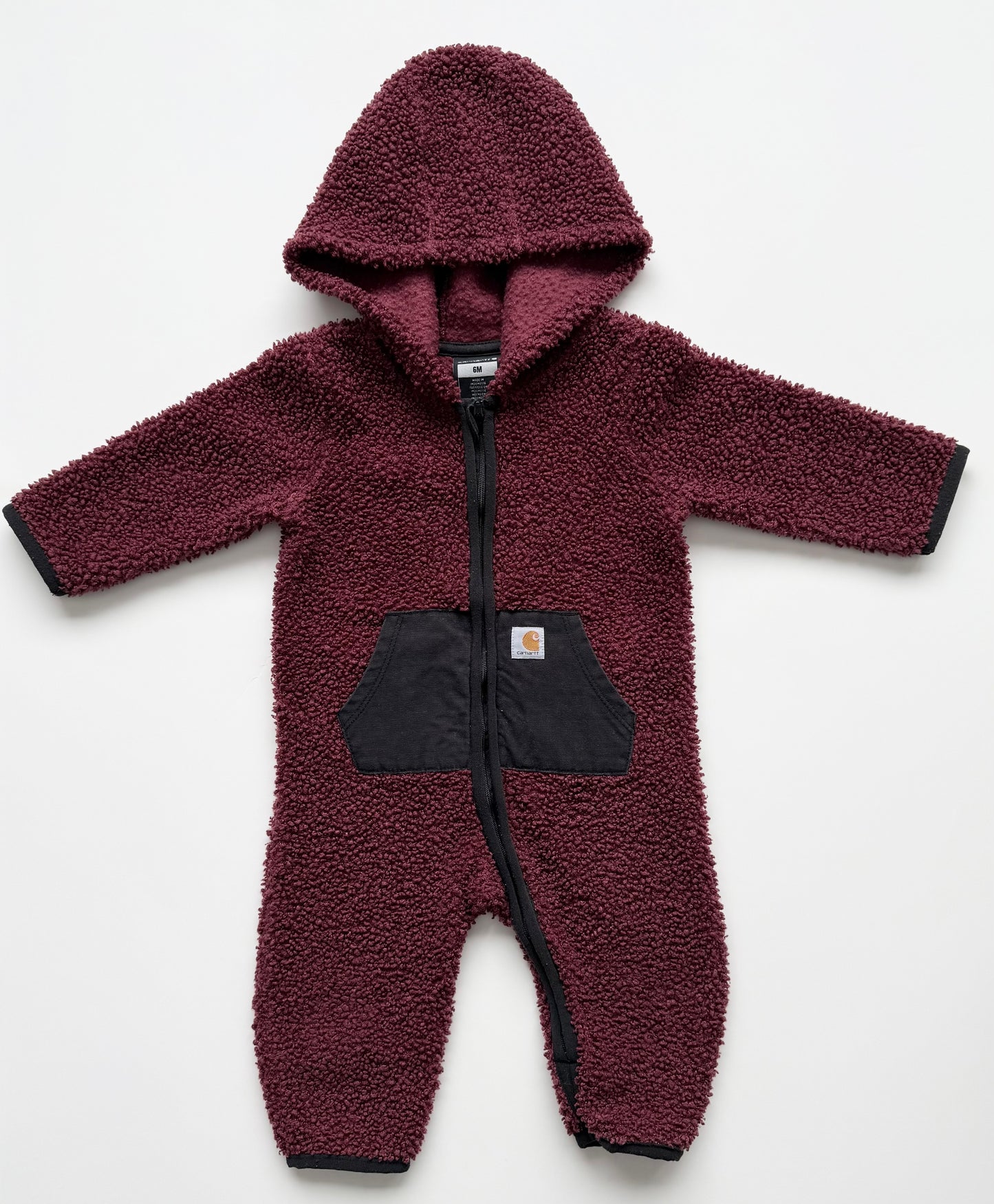 Carhartt Maroon Sherpa Front Zip Long Sleeve Hooded Coverall - Bunting Suit (6 Months)