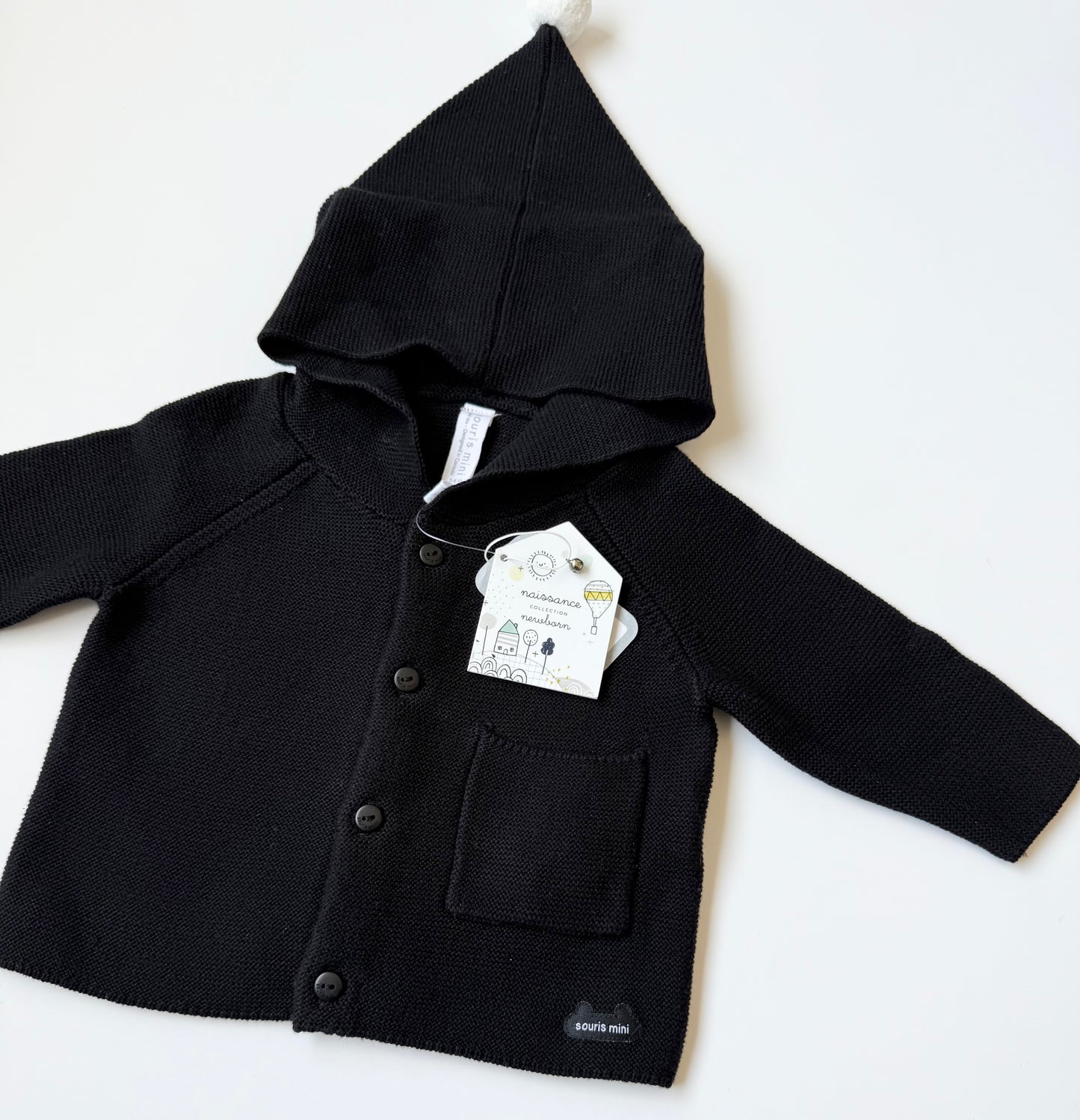 Souris Mini Black Knit Button Up Sweater - New (3-6 Months)