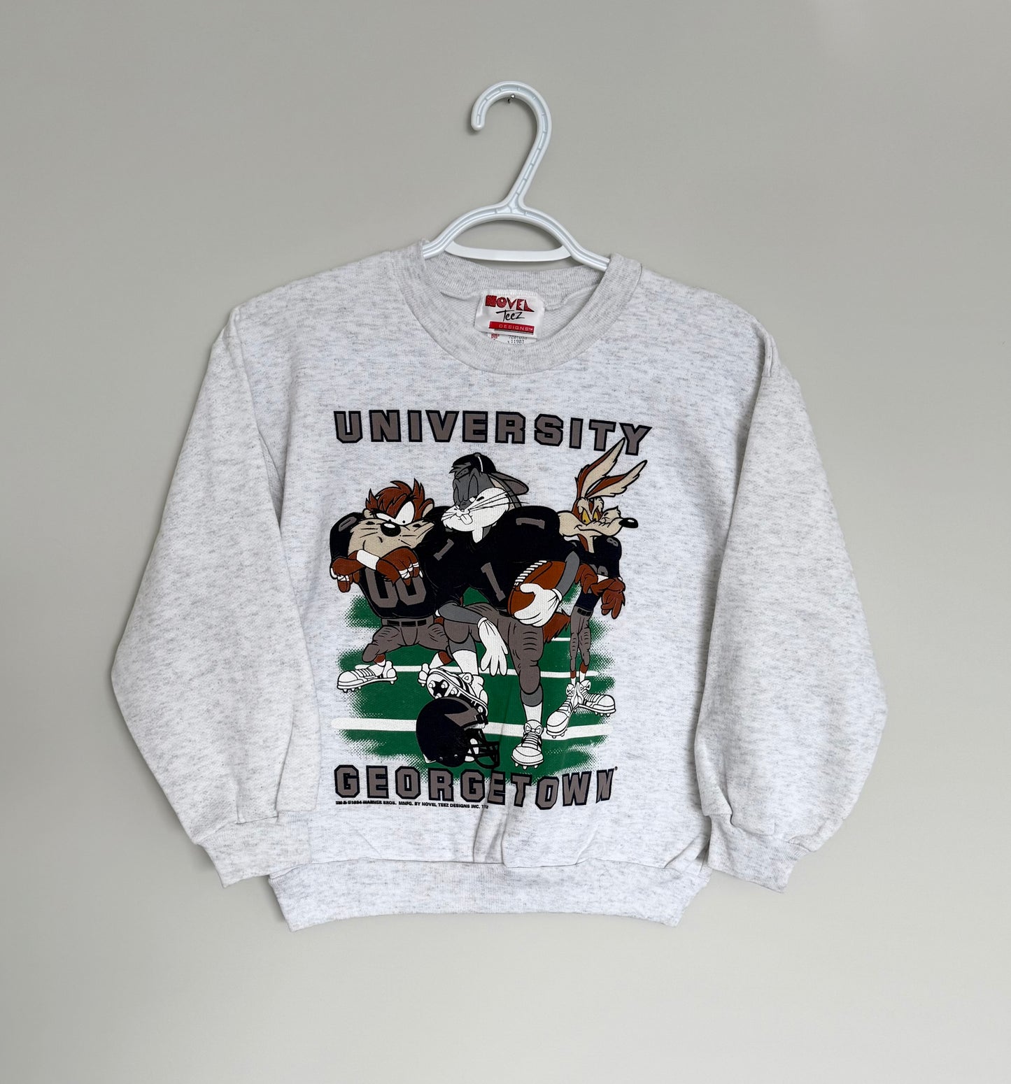 Vintage Youth Novel Teez Looney Tunes x University of Georgetown Grey Football Sweater (Medium)
