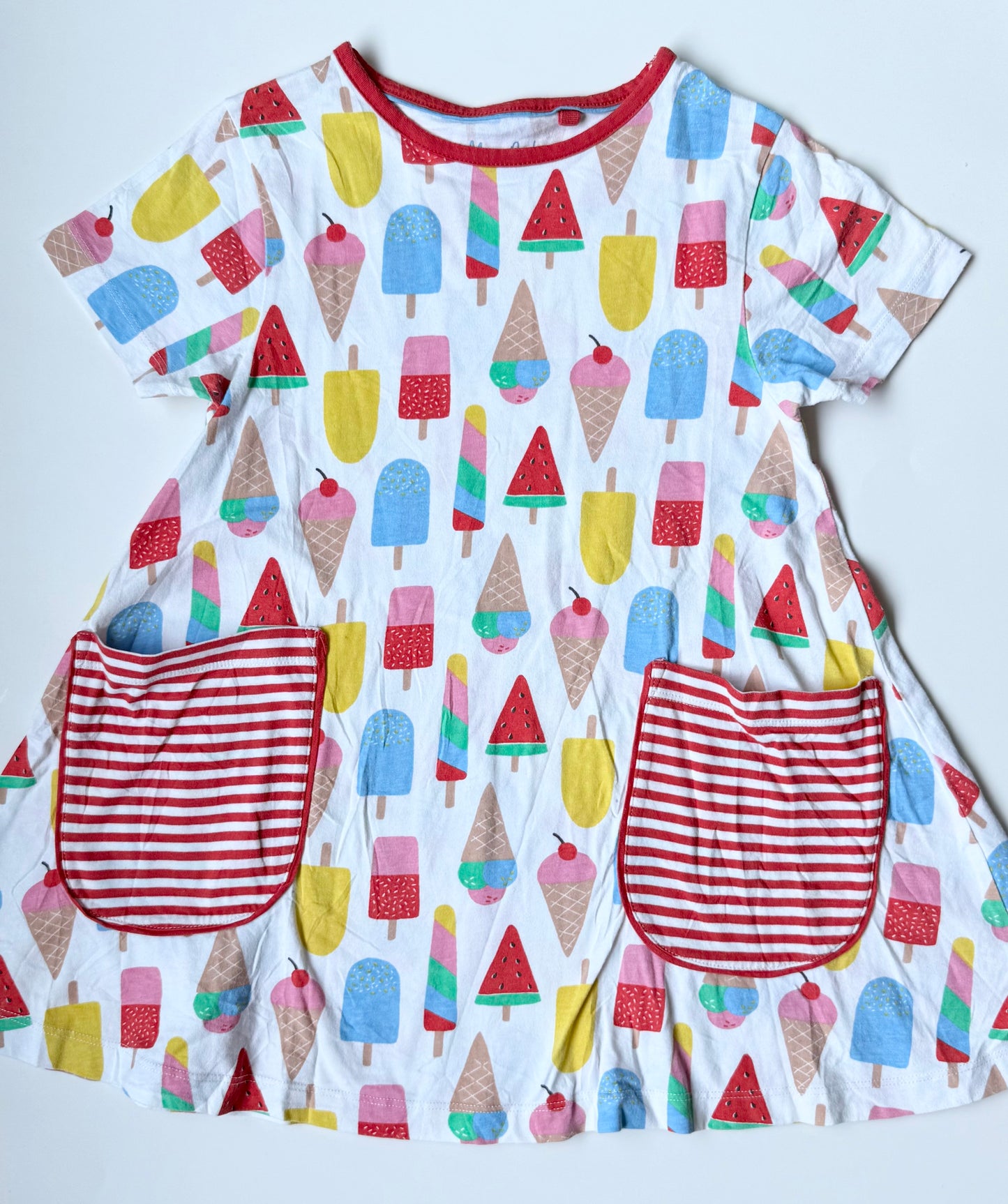 Mini Boden Colourful Ice Cream & Stripped Pocket T-Shirt Dress (7-8 Years)
