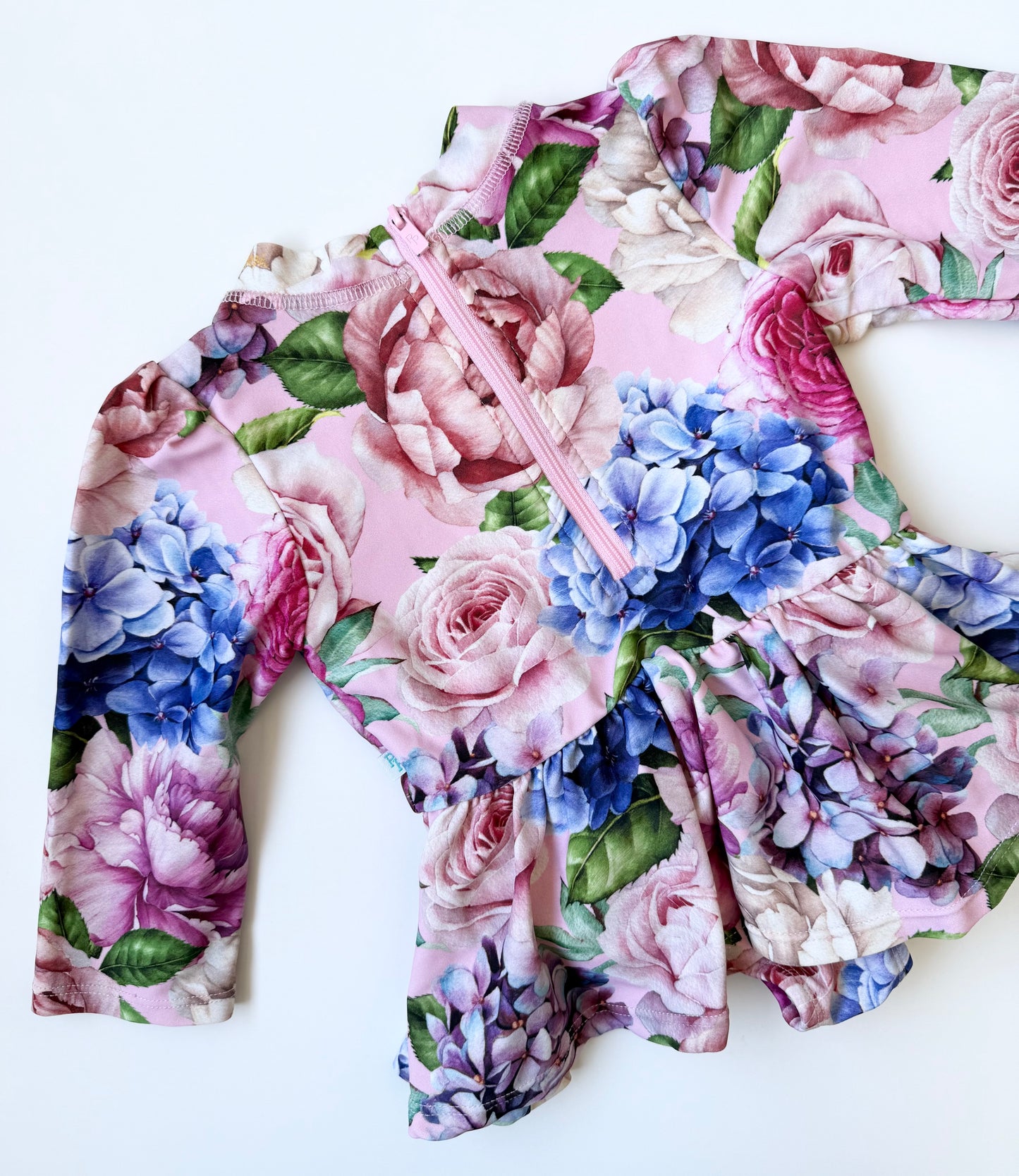 Posh Peanut Pink Floral Onesie Dress Long Sleeve One Piece Swimsuit (2T)