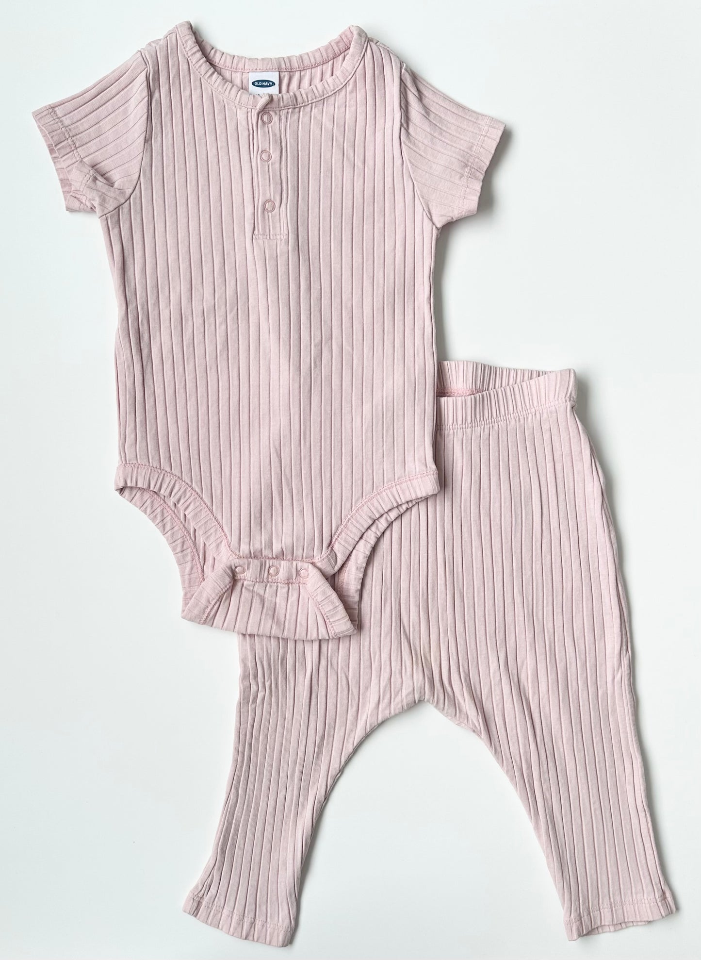 Old Navy Pink Ribbed Onesie & Pants Set (12-18 Months)