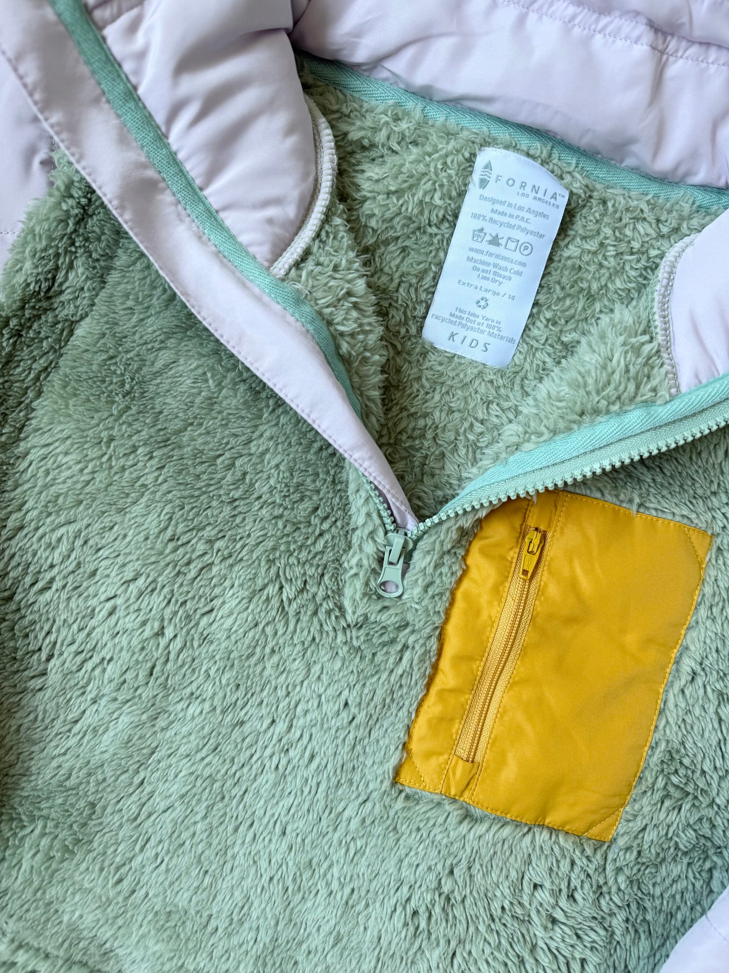 Fornia Kids Green & Purple Fluffy 1/4 Zip Cropped Jacket - Extra Large (14)