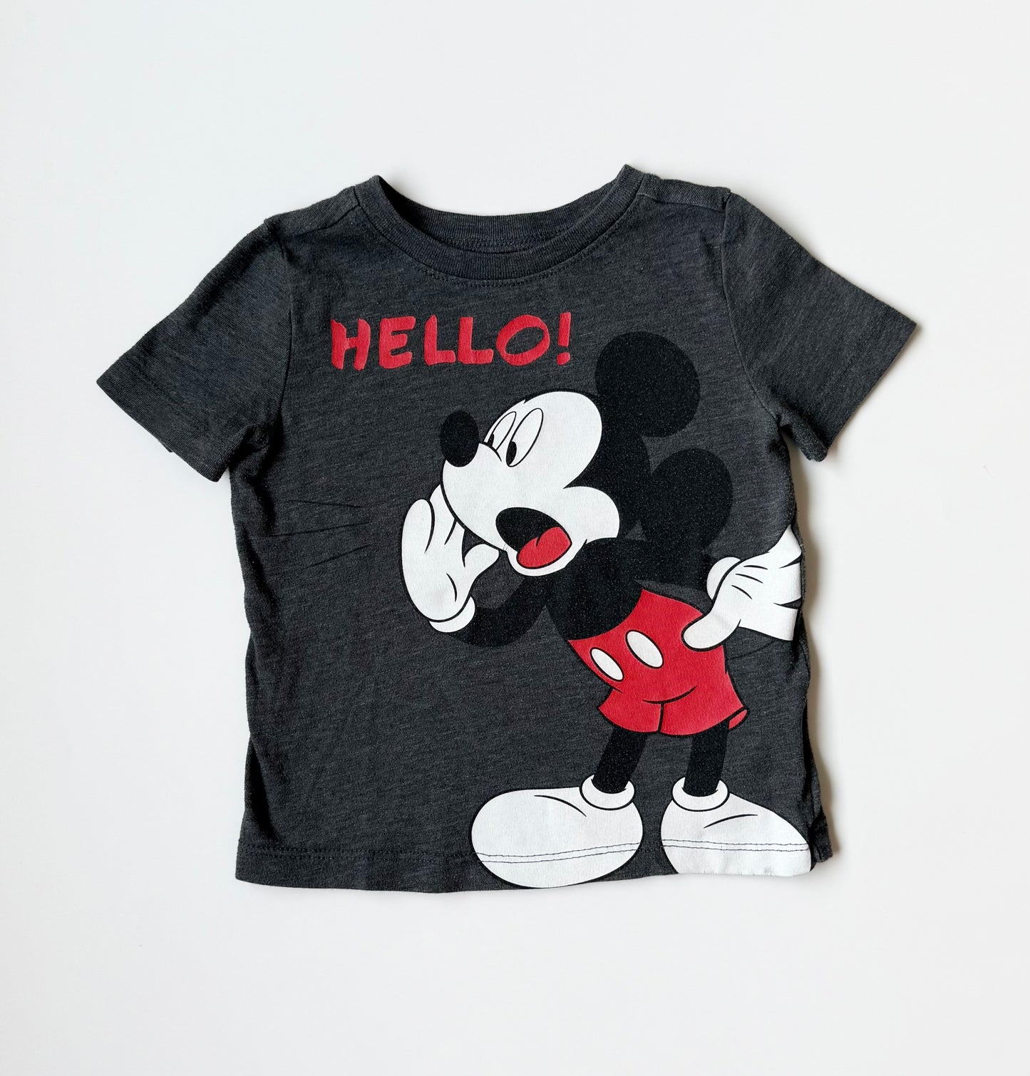 Old Navy Dark Grey Mickey “Hello Goodbye” T-Shirt (12-18 Months)