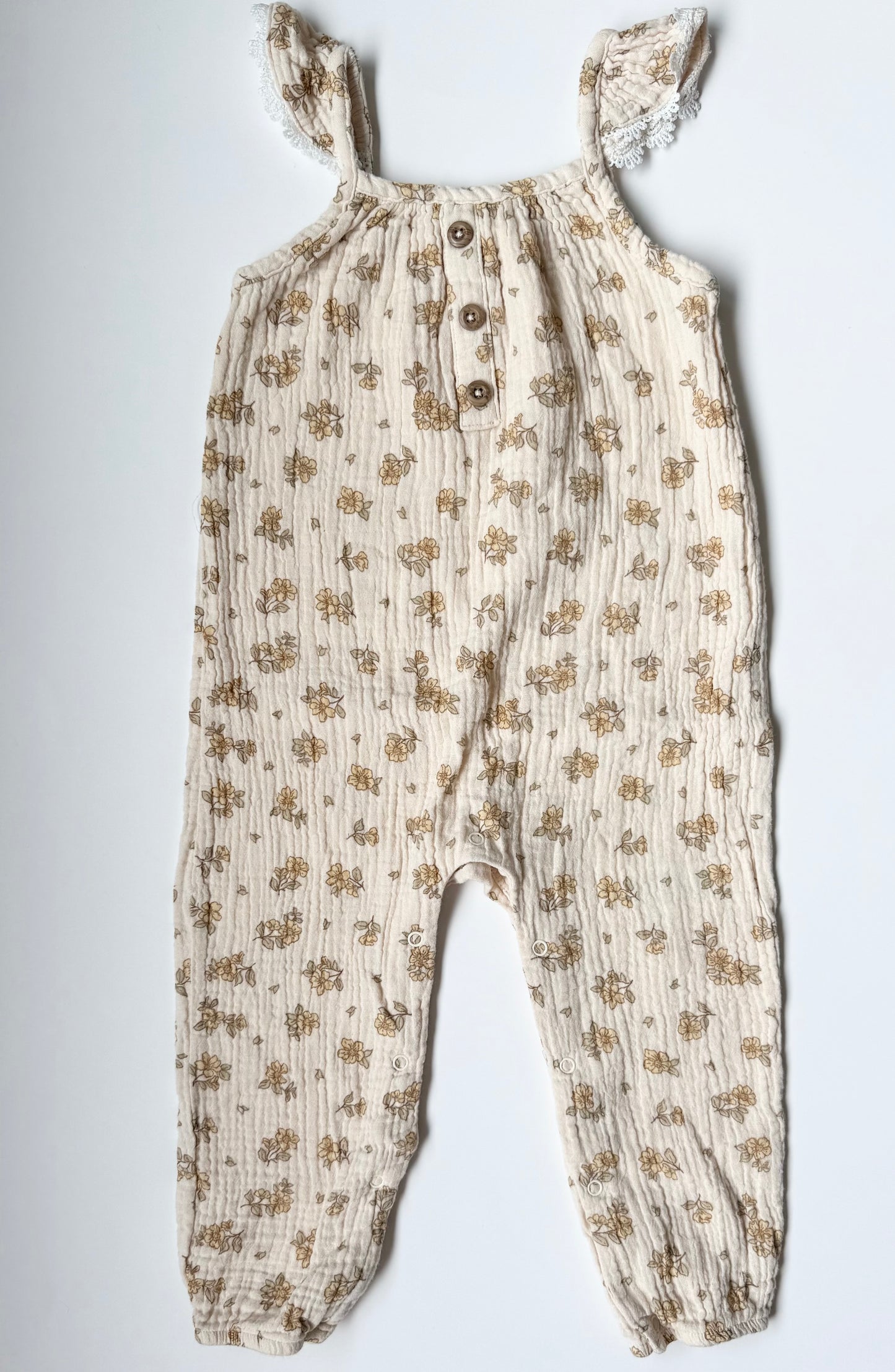 Emily & Oliver Beige Floral Tank Jumpsuit (24 Months)