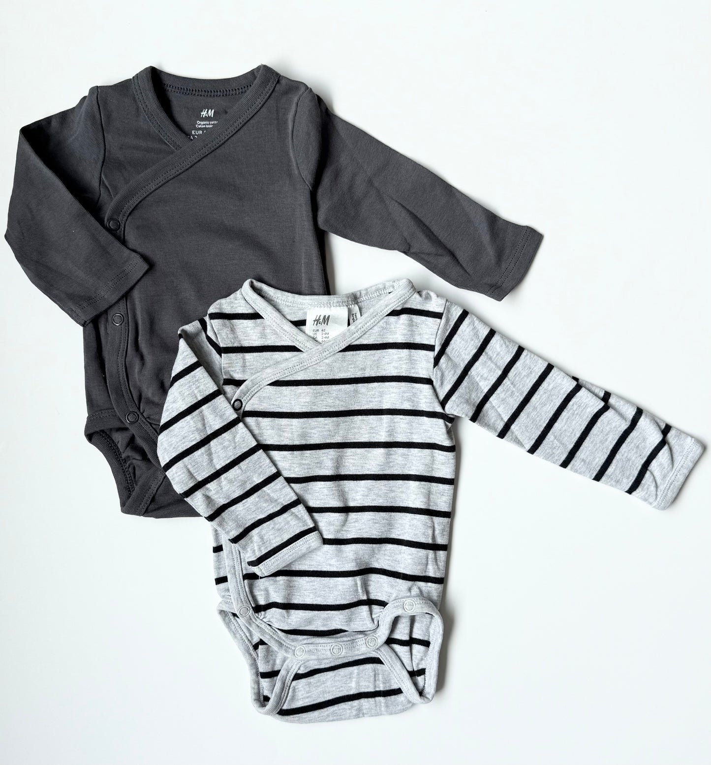 H&M Dark Grey & Stripped Kimono Bodysuit Bundle (2-4 Months)