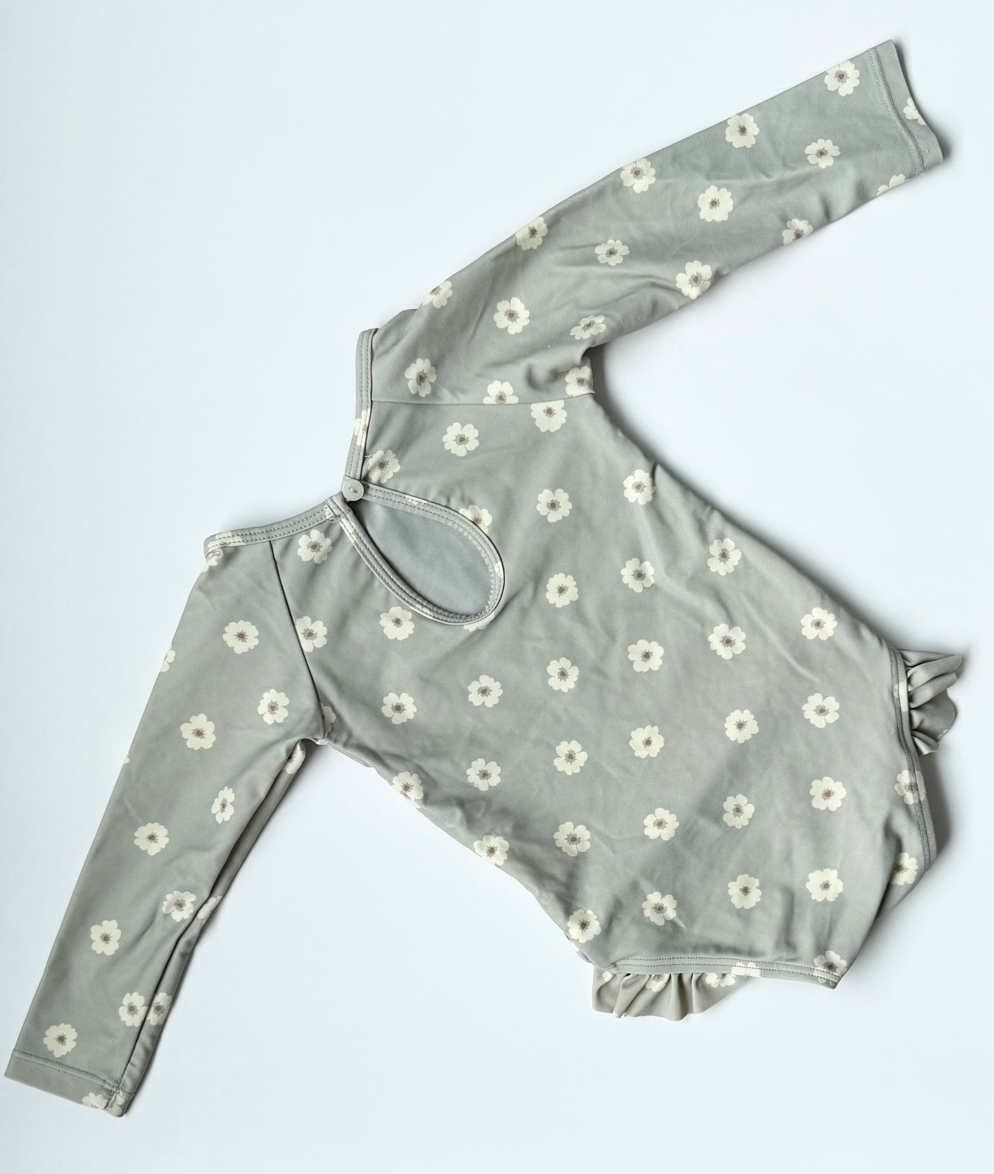 Quincy Mae Light Grey & White Floral Long Sleeve One Piece Swimsuit (6-12 Months)