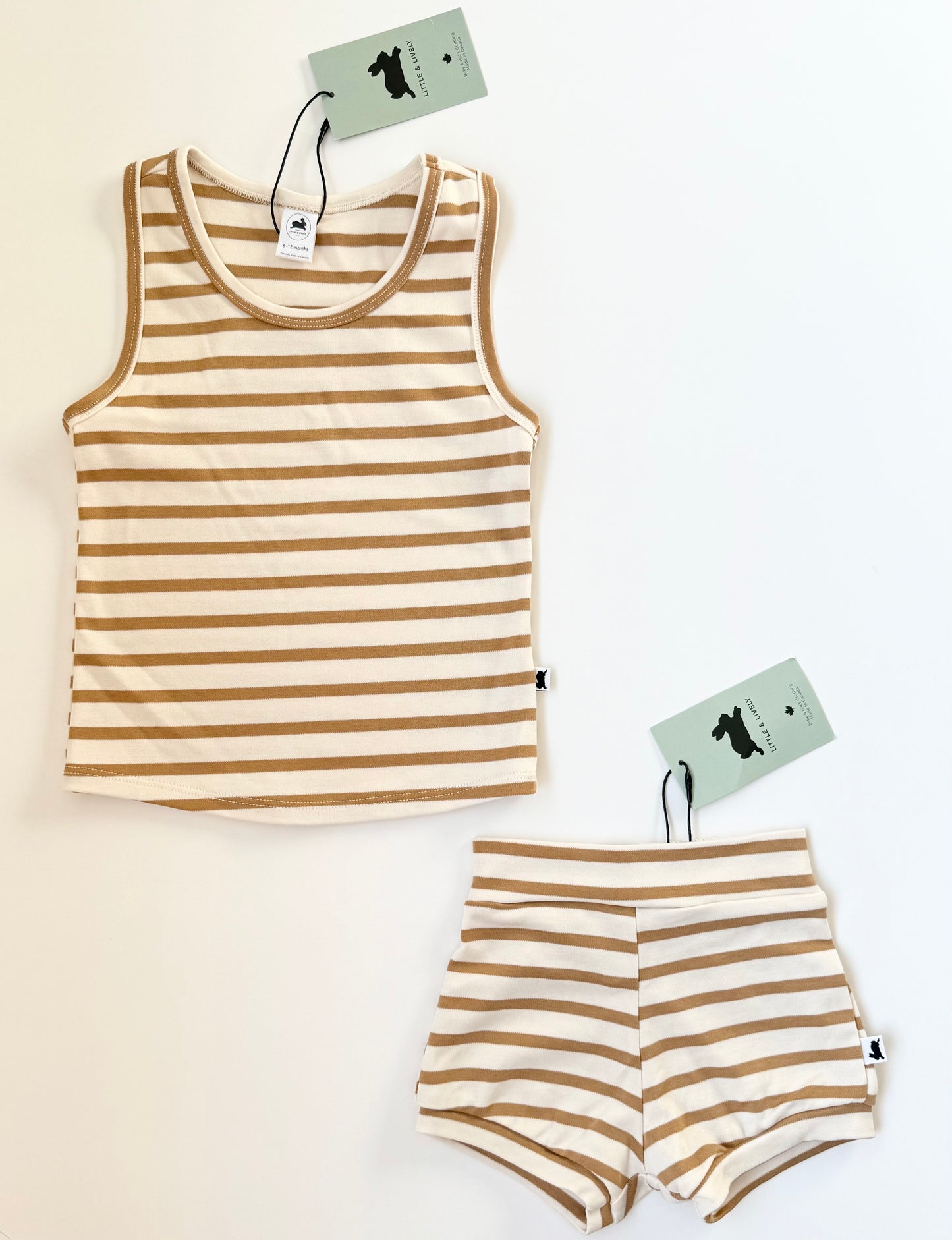 Little & Lively Honey Stripped Tank Top & Shorts Set - New (6-12 Months)