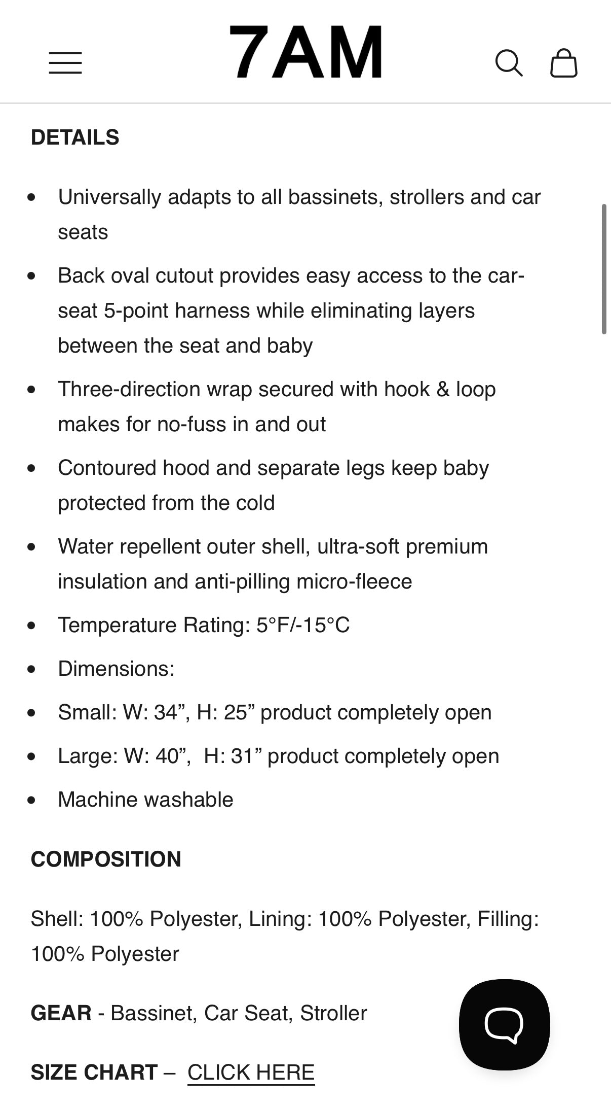 7AM Nido Car Seat Wrap - Black - Small (0-6 Months)