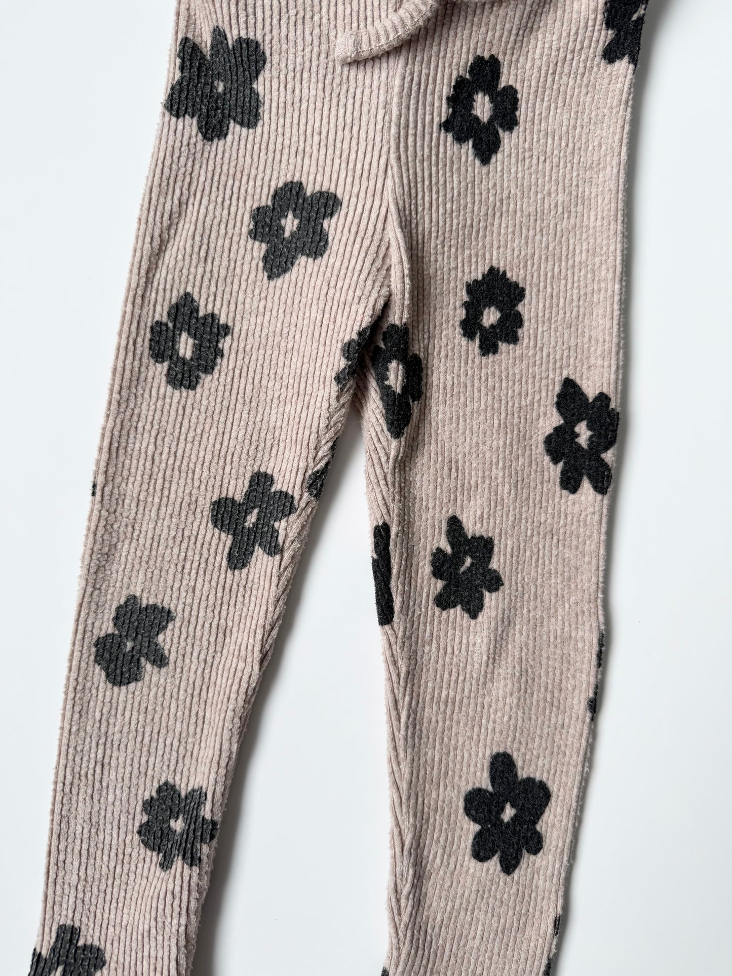 Zara Beige & Black Flowers Ribbed Long Sleeve & Leggings Set (18-24 Months)