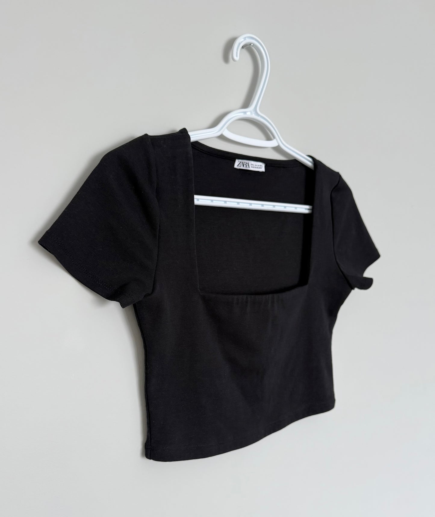 Women’s Zara Black Square Neck Cropped Fitted Short Sleeve (Large)