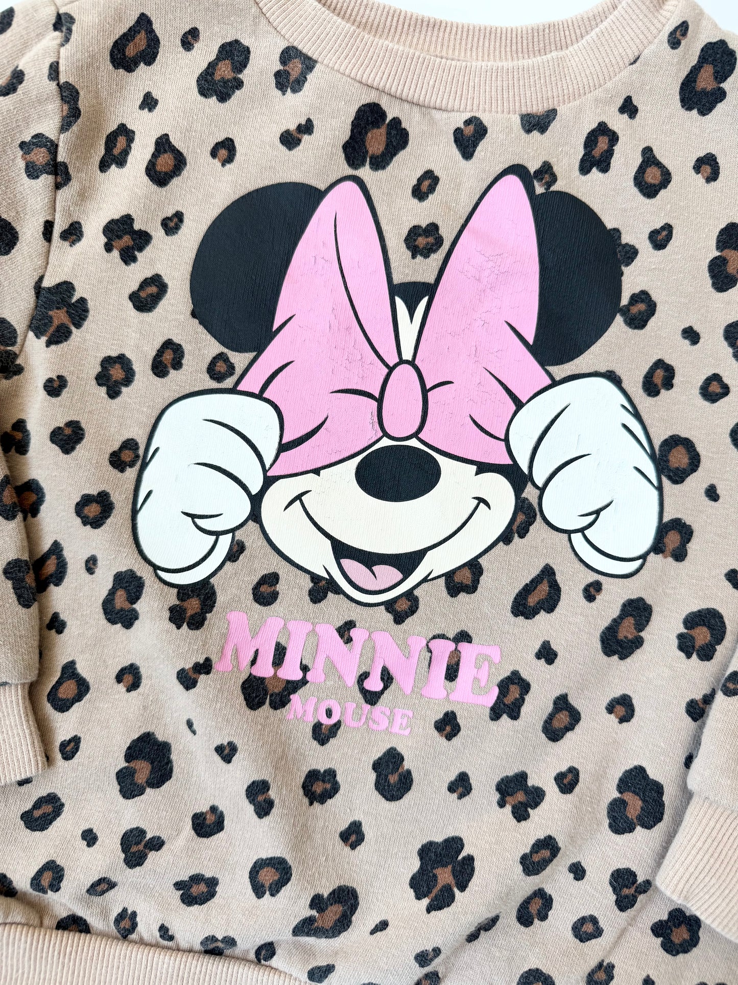 H&M x Disney Cheetah Minnie Mouse Pink Bow Sweater (2-4 Years)