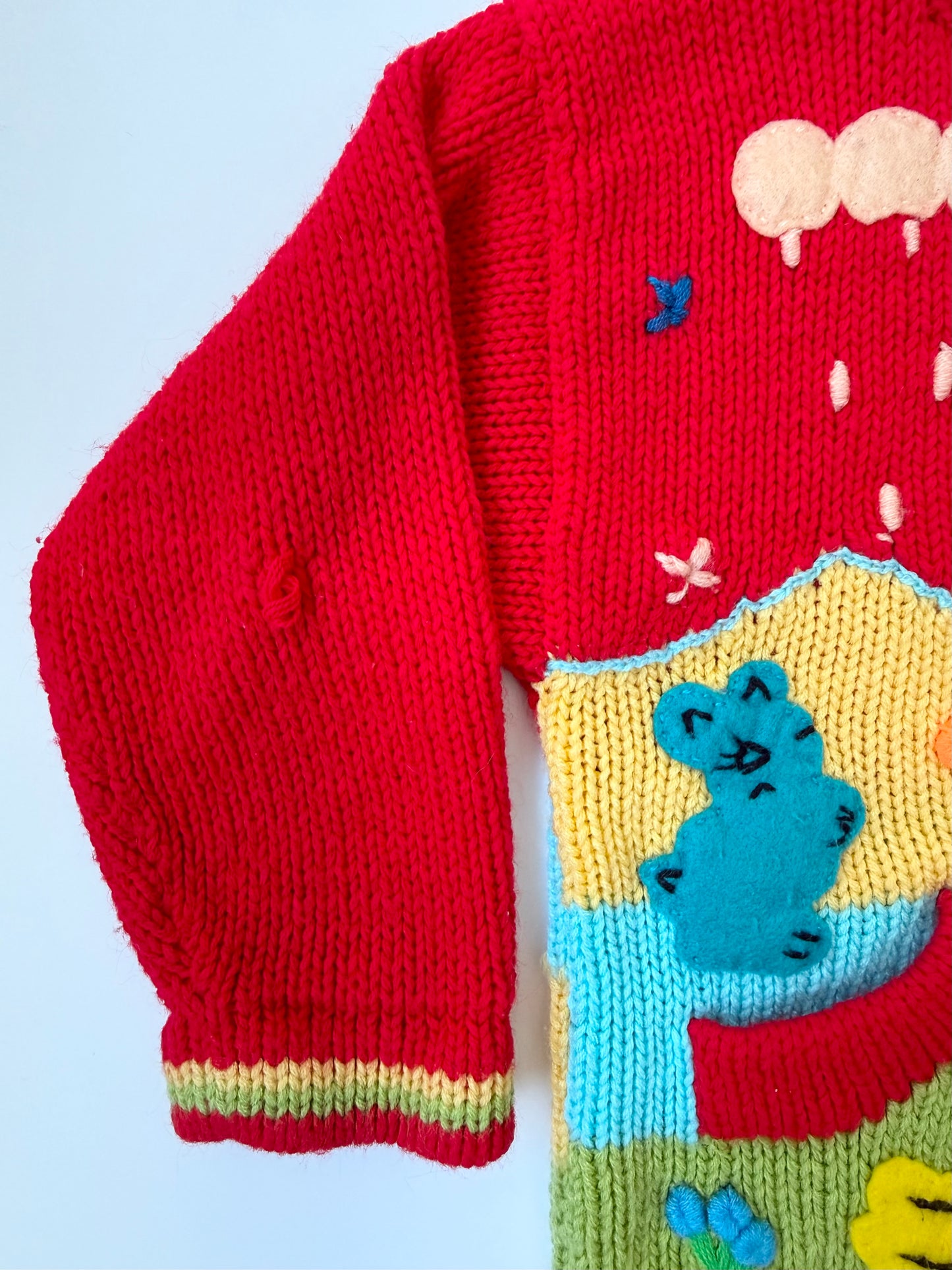 Handmade Red & Yellow Farm Knit Hooded Zip Up Sweater (18-24 Months)