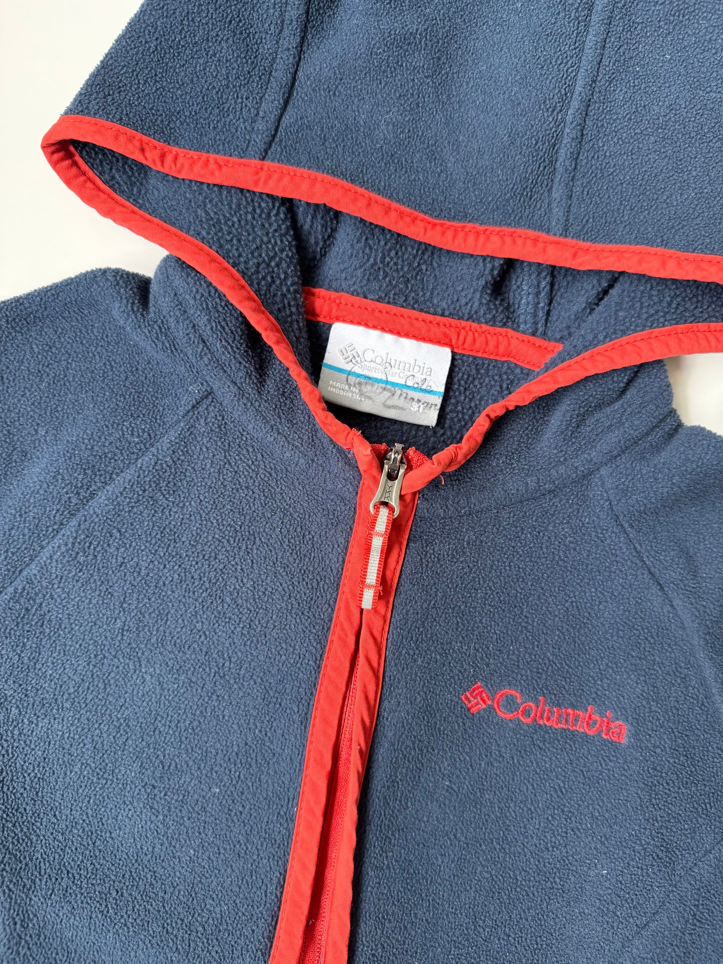 Columbia Dark Blue & Red Trim Hooded Fleece Zip Up (3T)
