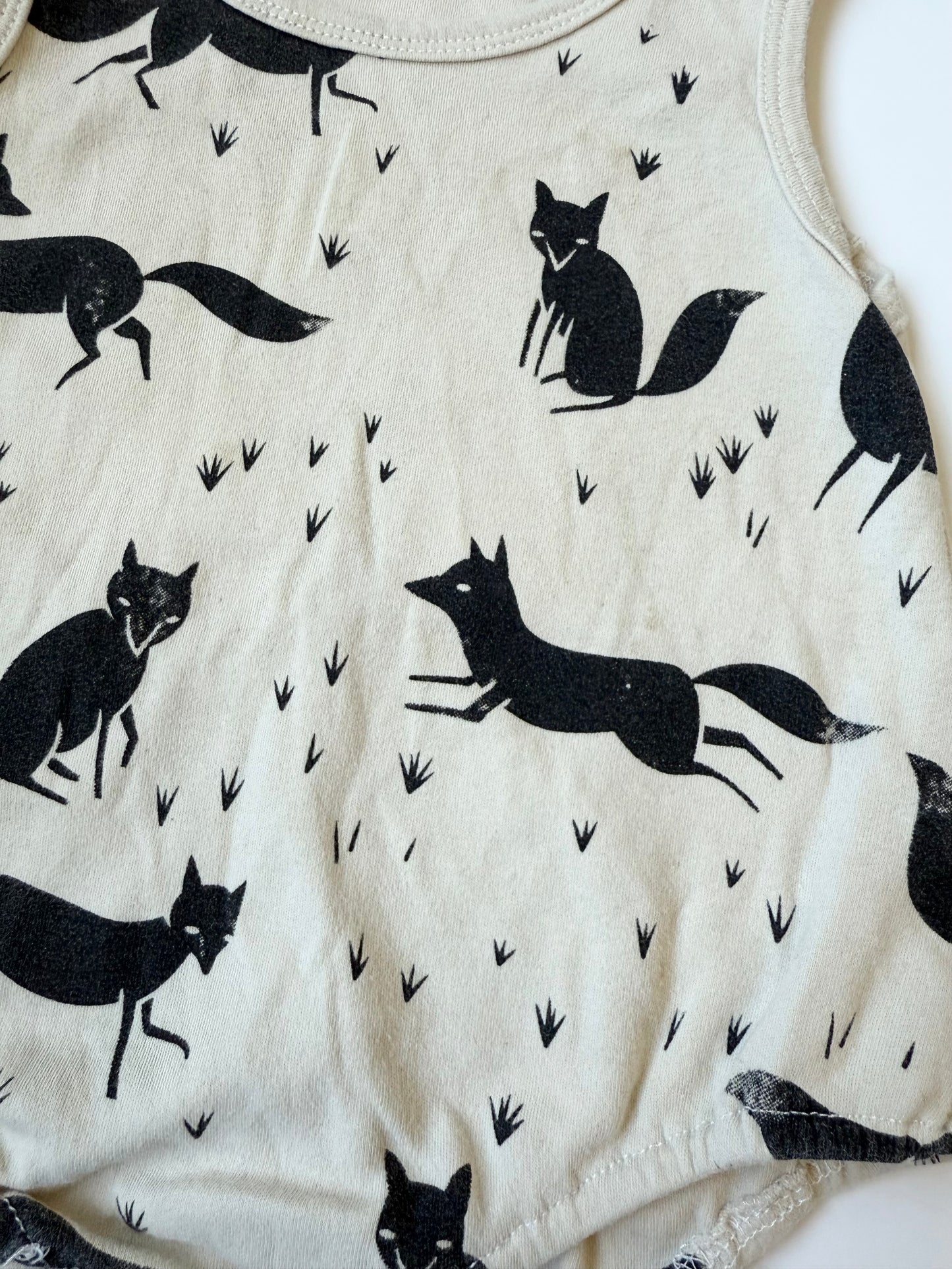 King Ying Mei Beige & Black Foxes Tank Bubble Bodysuit (12-18 Months)