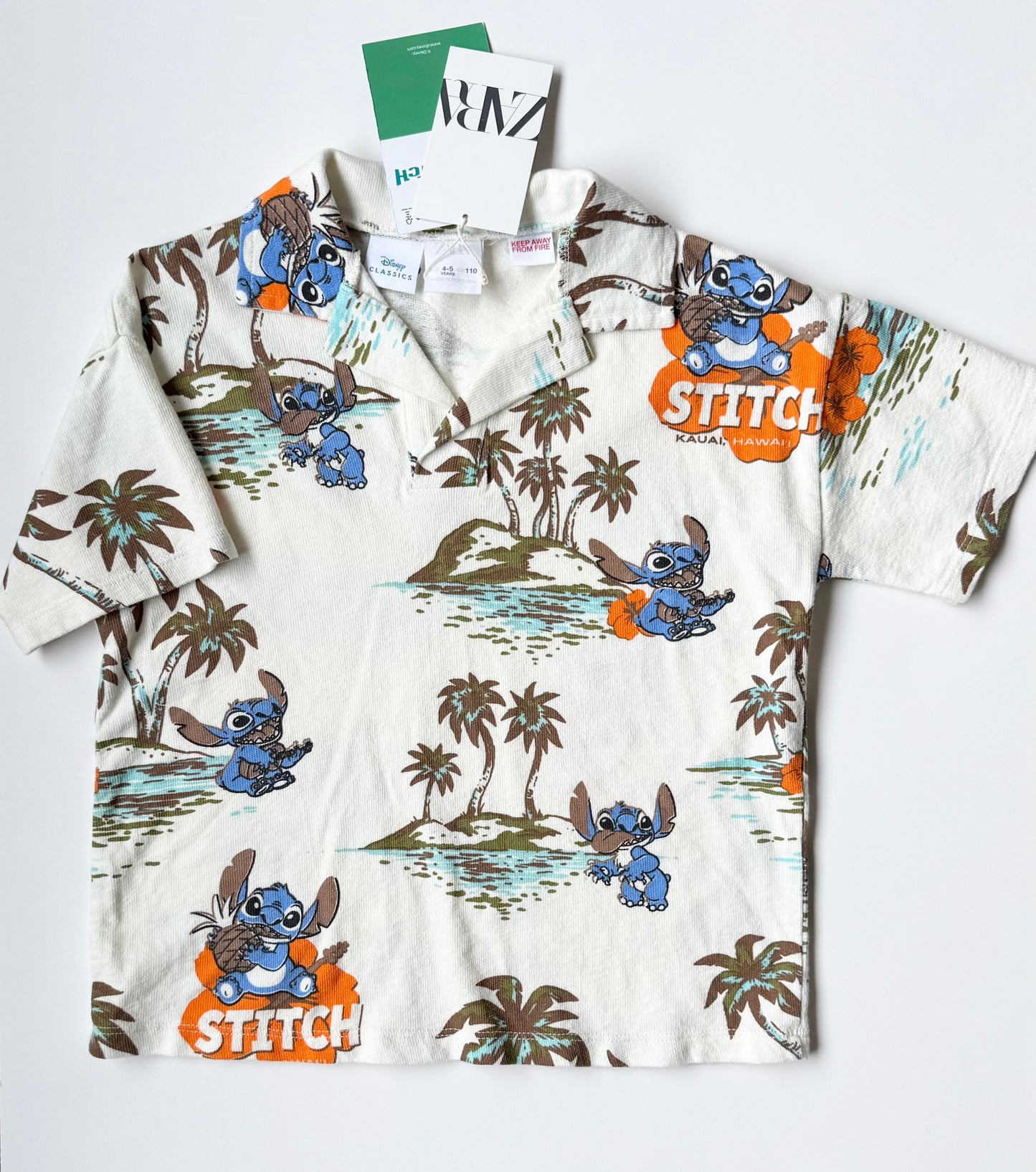 Zara x Disney Stitch Hawaii Collared T-Shirt - New (4-5 Years)