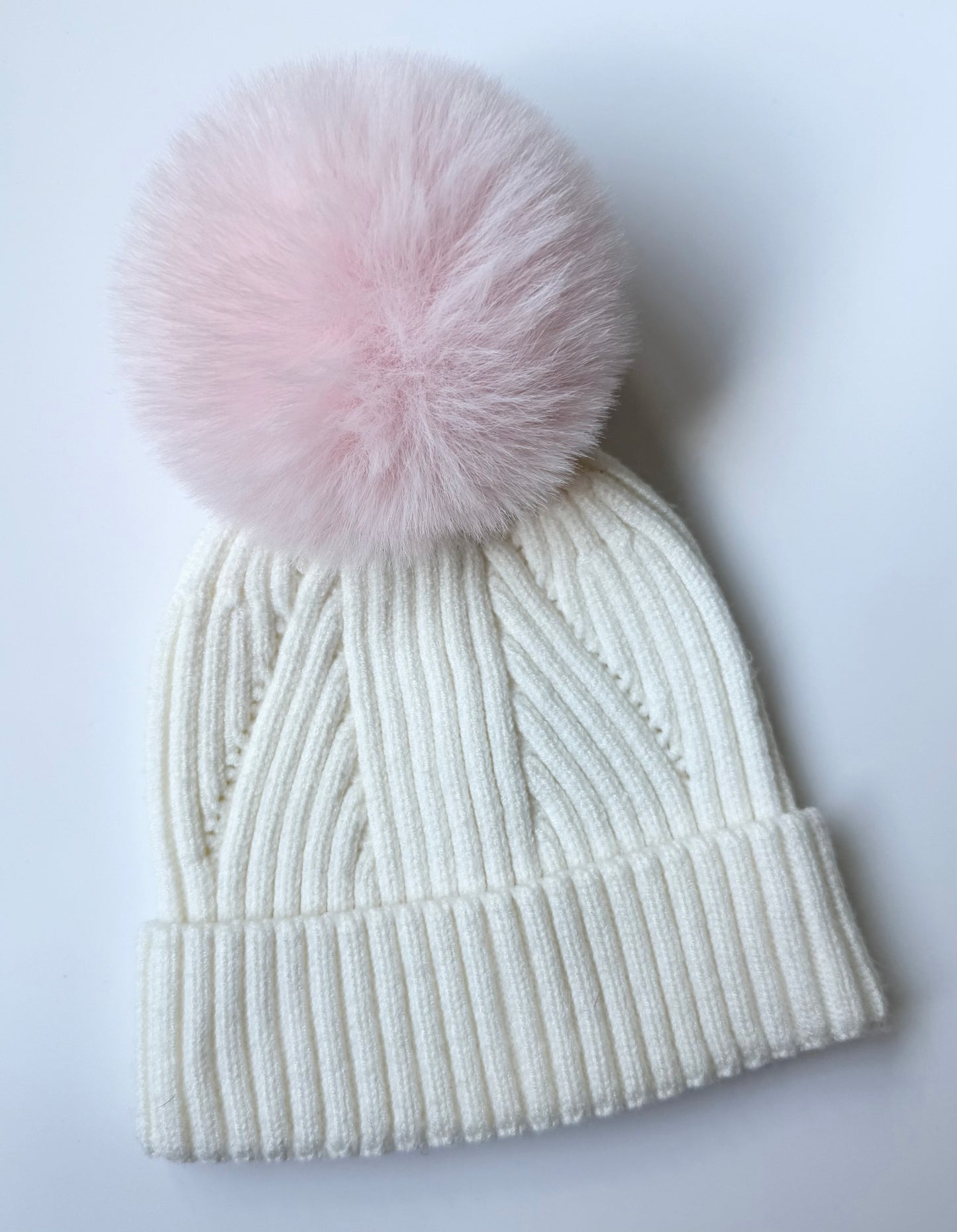 Somewhere Over The Rainbow White Knit & Pink Pom Toque (12-24 Months)