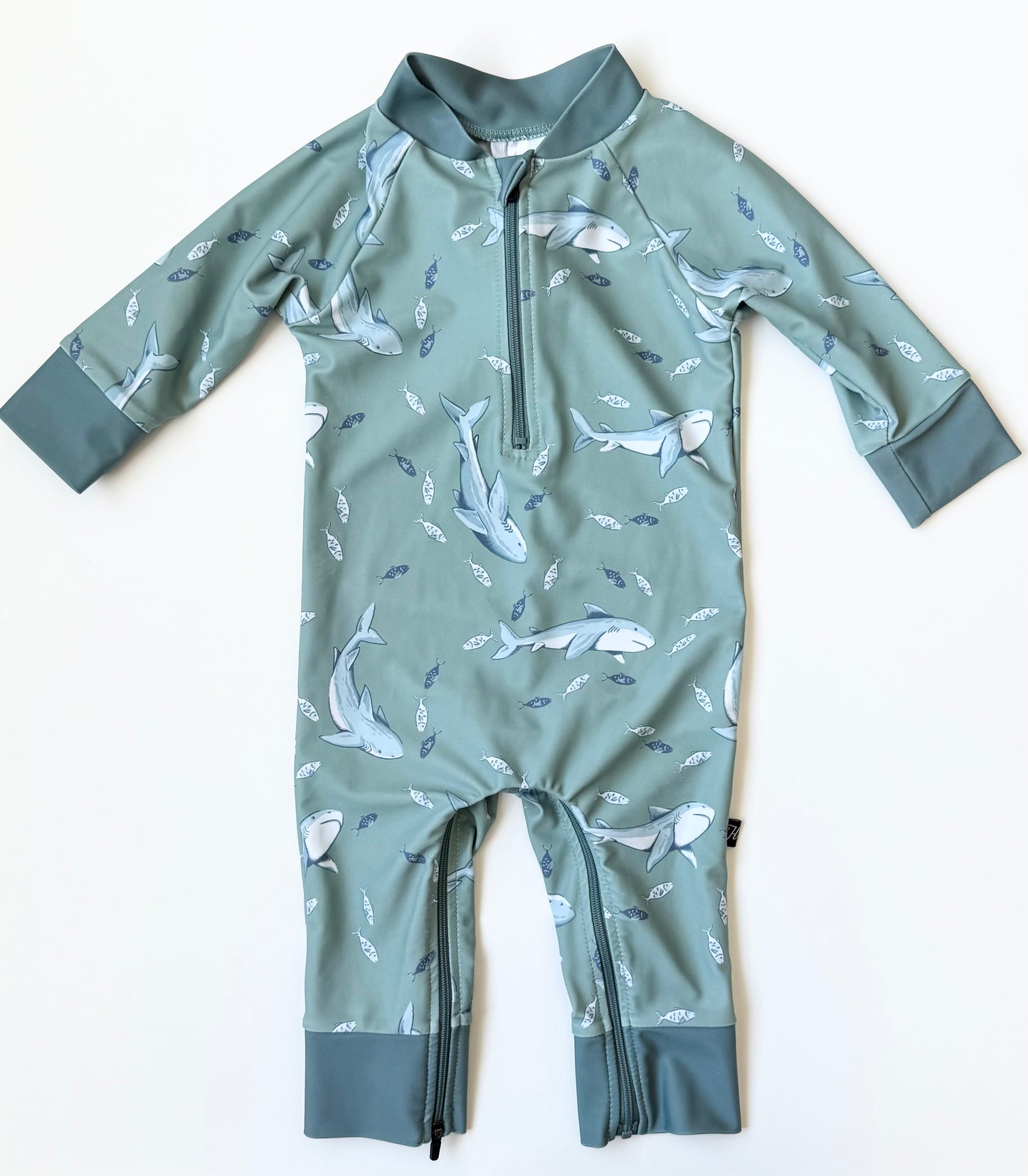 Honeysuckle Swim Green Fish Full Coverage Sunsuit (6-12 Months)