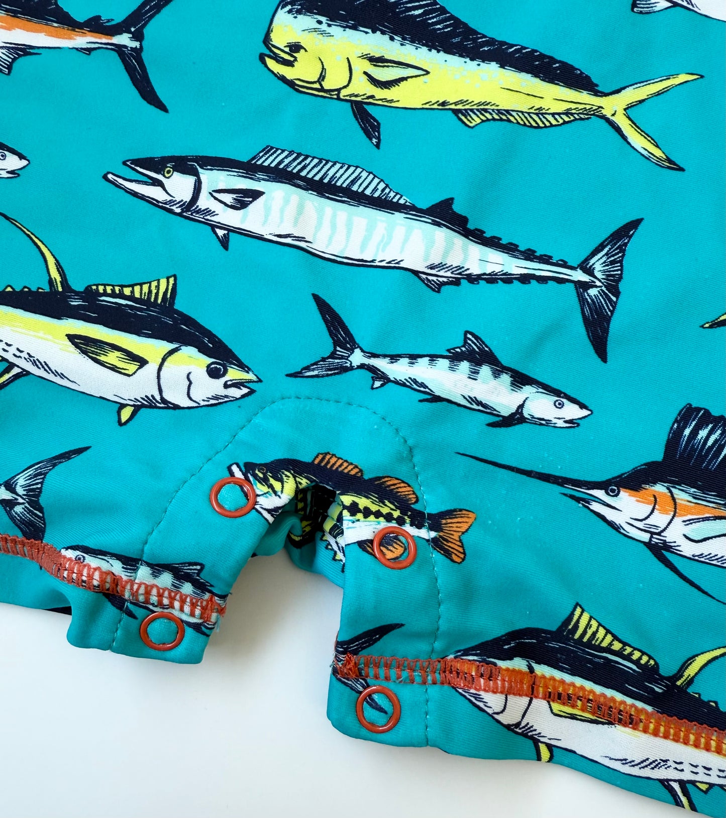 Hatley Blue Fishy Stripped Long Sleeve & Shorts Rashguard One Piece Swimsuit (18-24 Months)