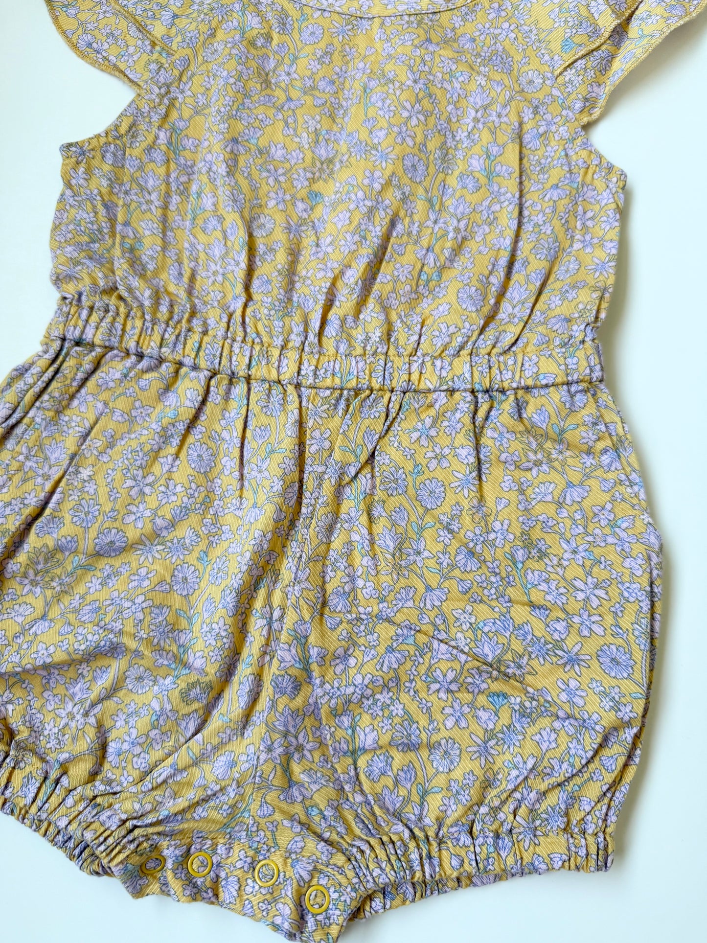 Gingersnaps Yellow & Dainty Pink Floral Summer Shorty Romper (12 Months)