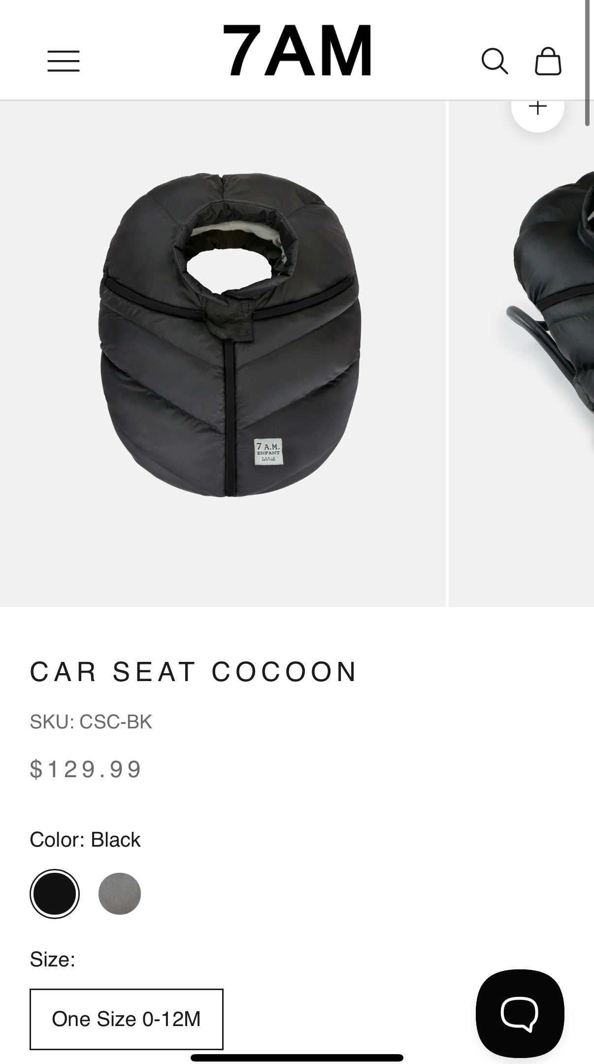 7AM Car Seat Cocoon Cover - Black - One Size (0-12 Months)