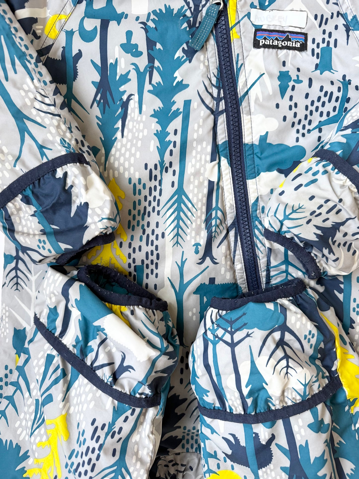 Patagonia Navy Woodland Creatures Reversible Puff-Ball Bunting Suit (12-18 Months)