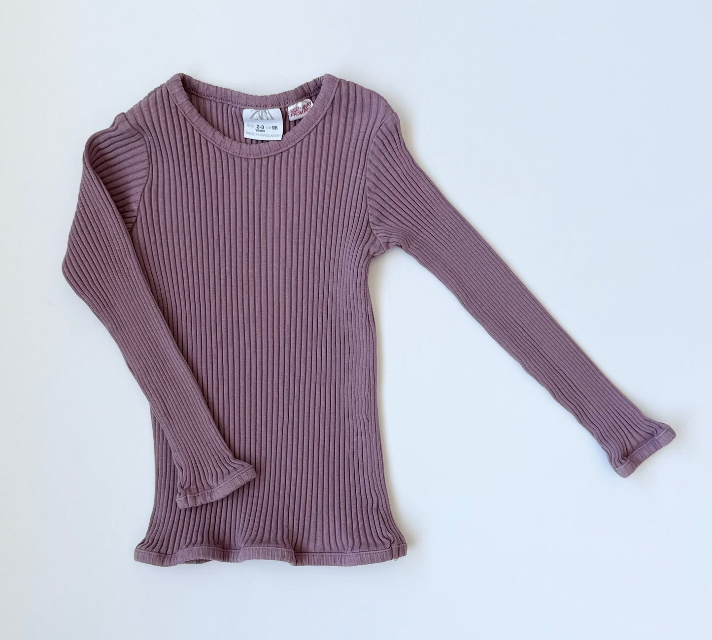 Zara Light Purple Ribbed Fitted Long Sleeve (2-3 Years)