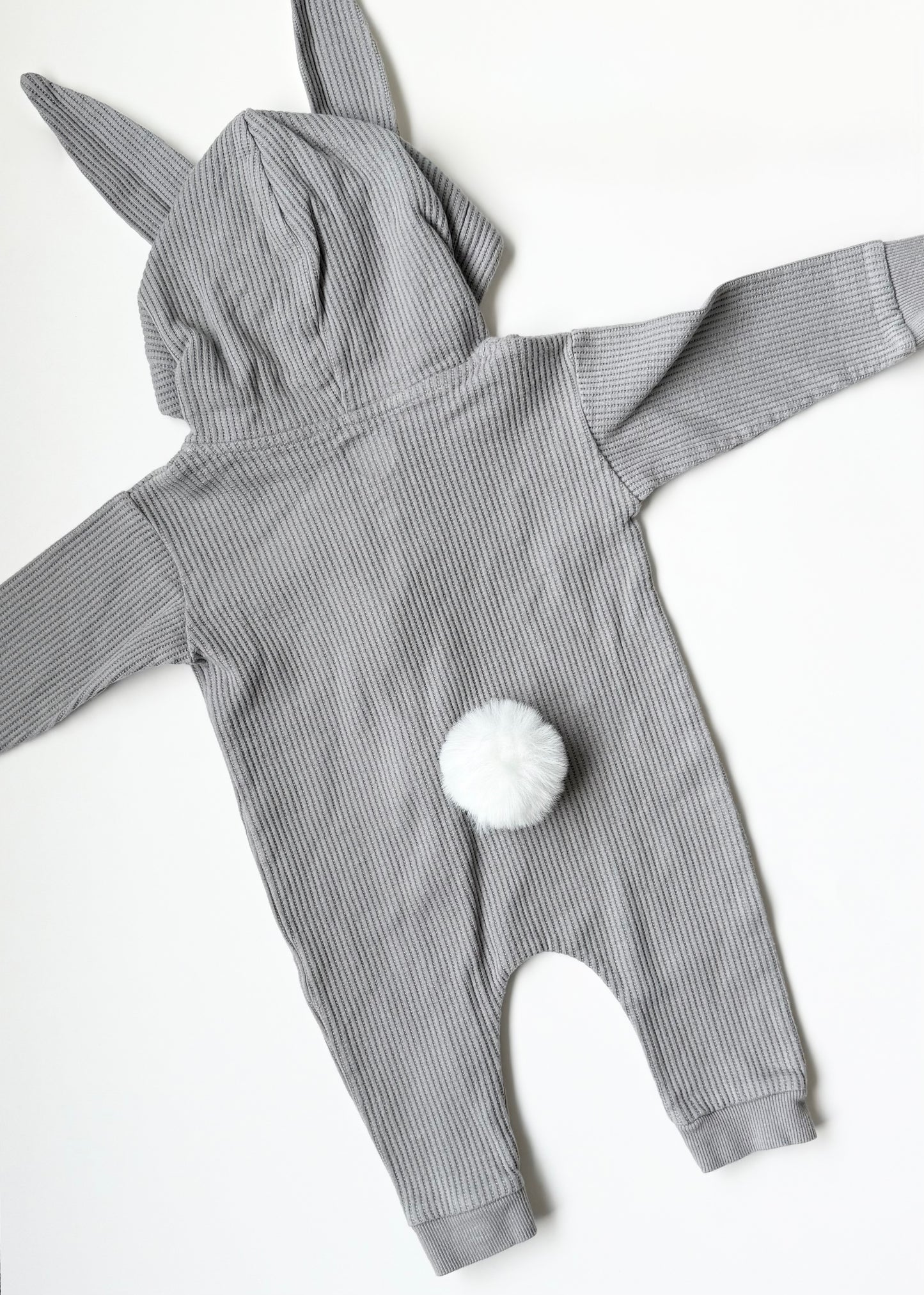 The Littlest Grey Waffle Hooded Bunny Romper (6-12 Months)