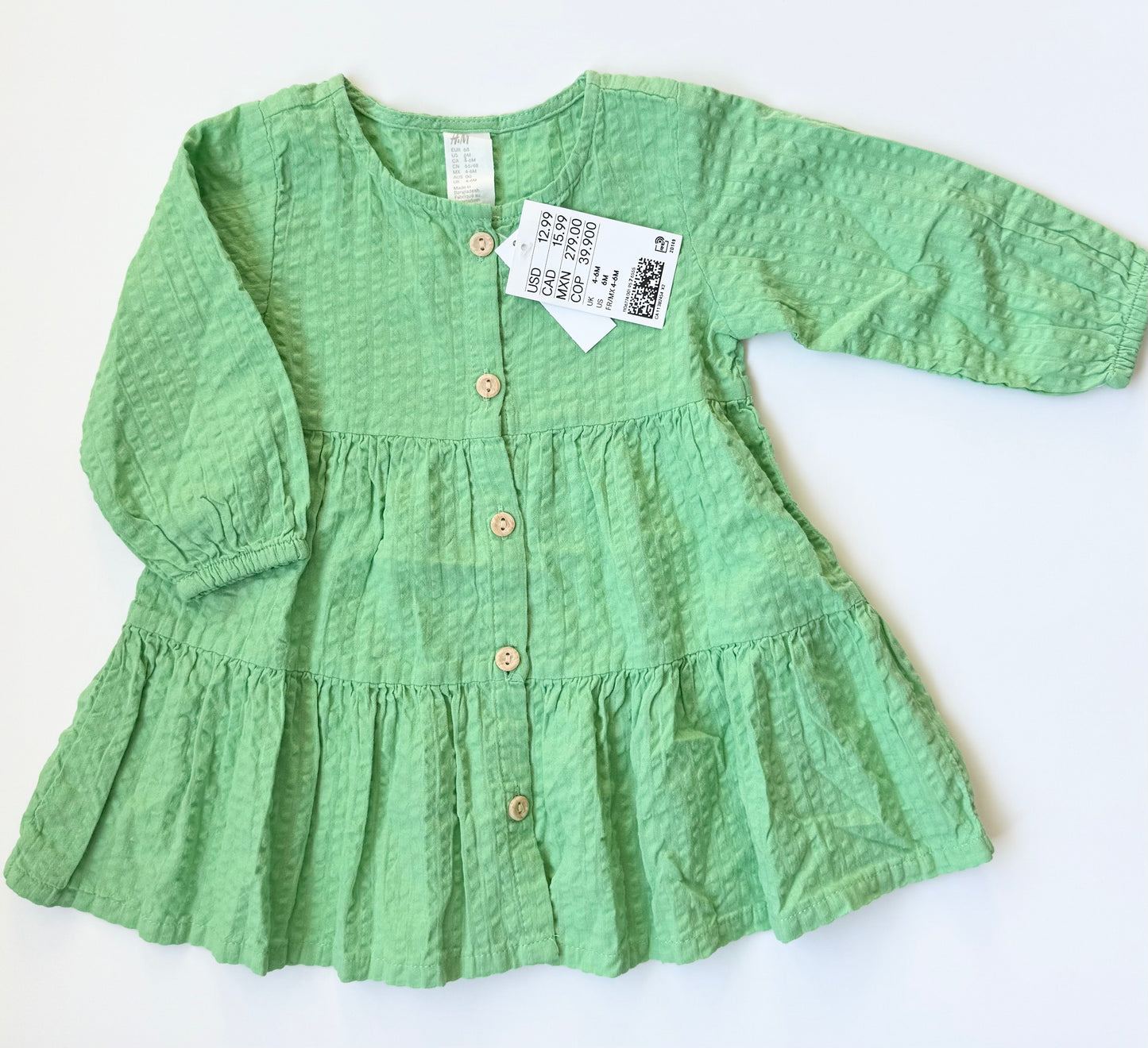 H&M Green Textured Tiered Dress (4-6 Months)