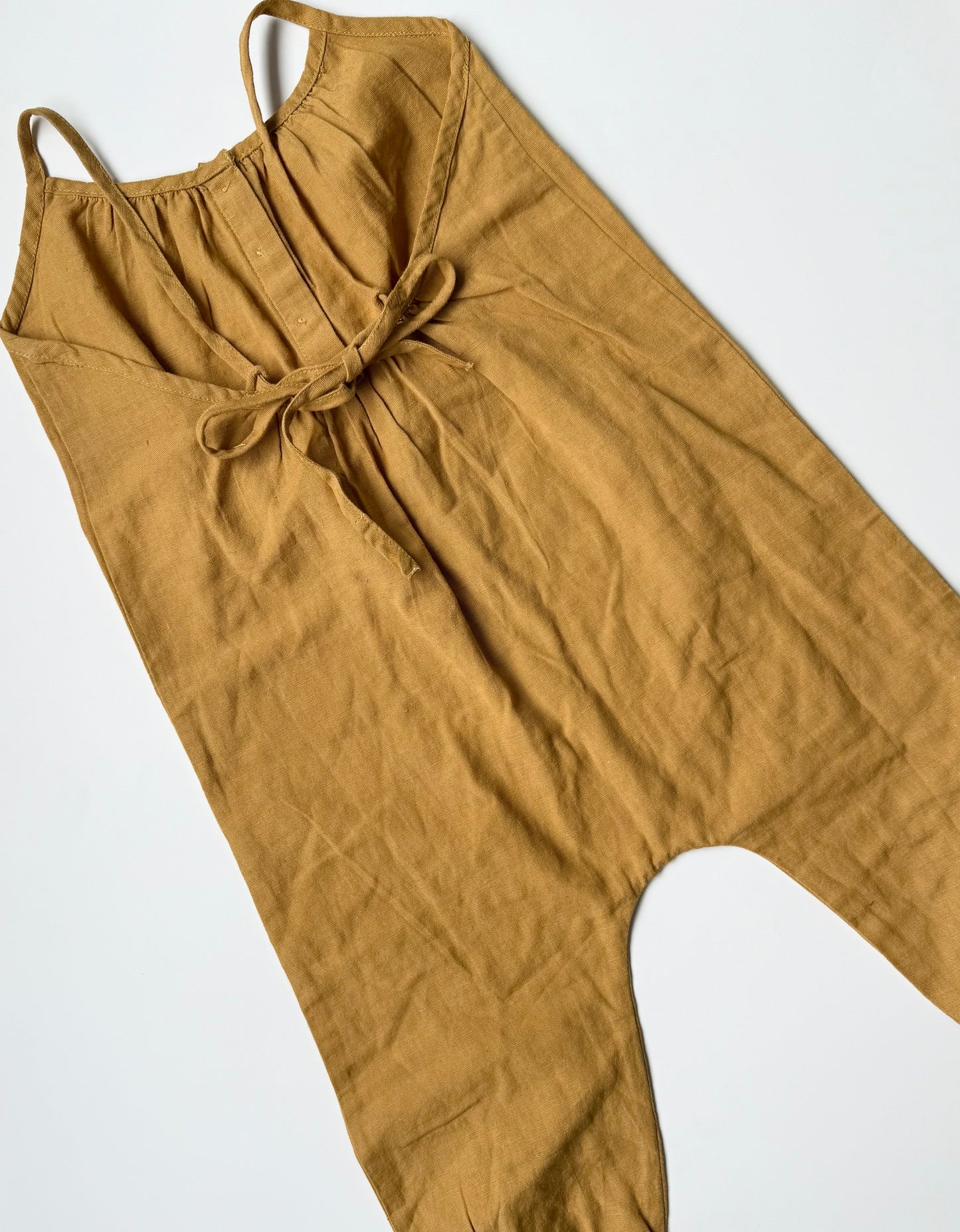 Ruffets & Co Mustard Linen Halter Jumpsuit (12-18 Months)