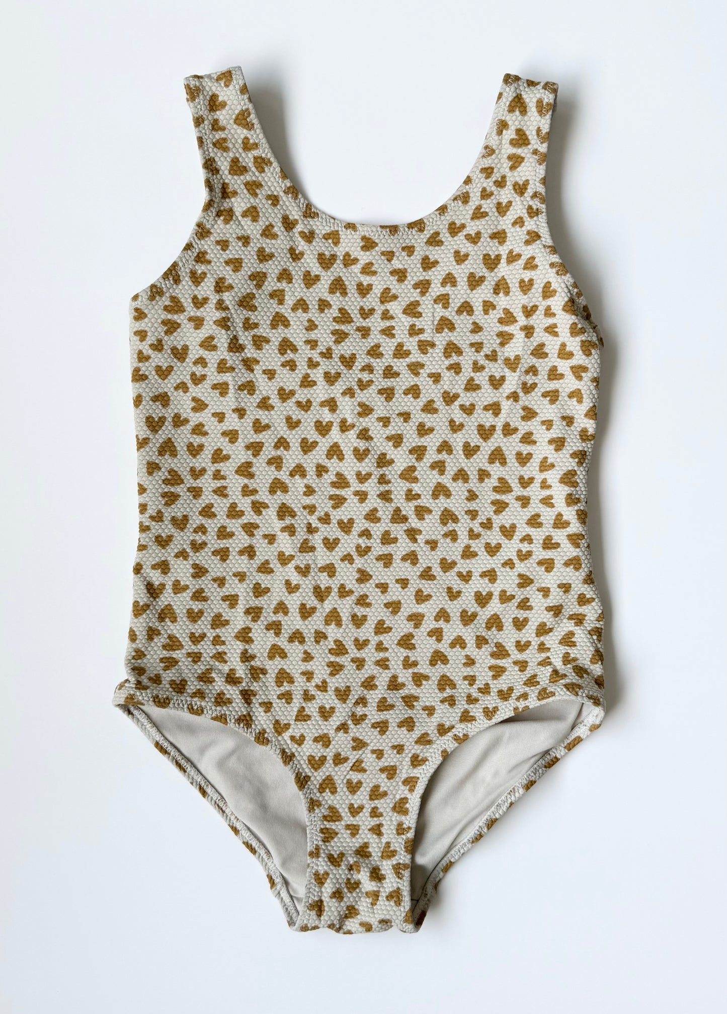 H&M Beige Hearts Pebbled One Piece Swimsuit (6-8 Years)