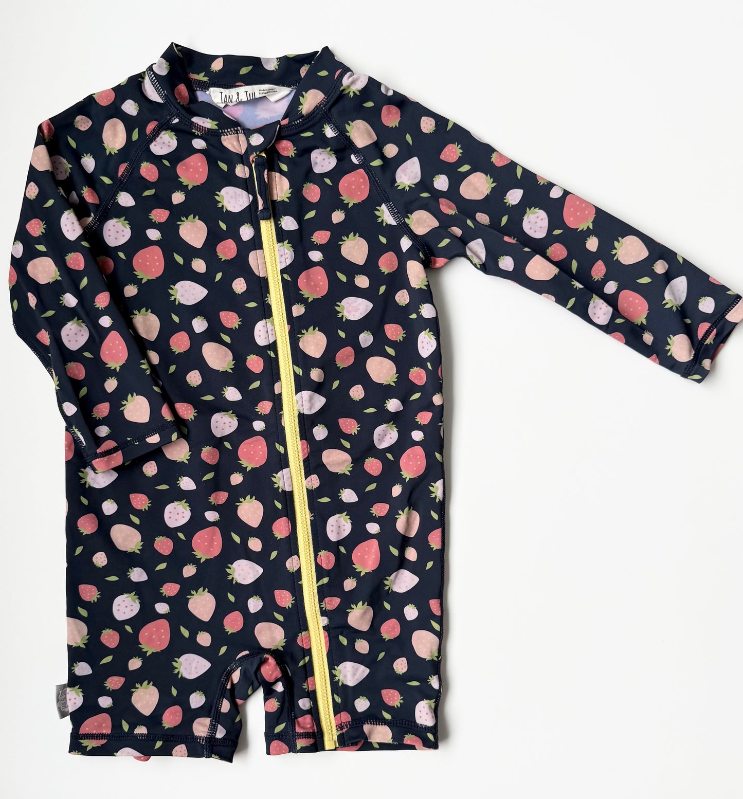 Jan & Jul Navy Strawberries Long Sleeve & Shorts Rashguard One Piece Swimsuit (2T)