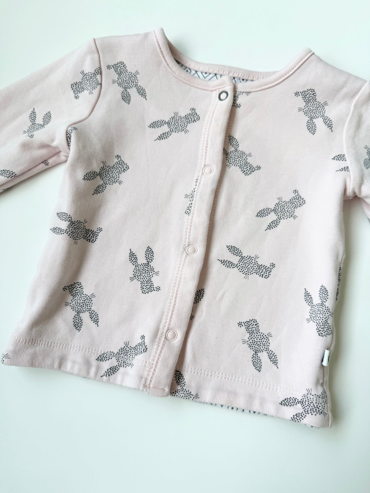 Petit Lem Pink Bunnies Reversible Button Up Sweater (0-3 Months)