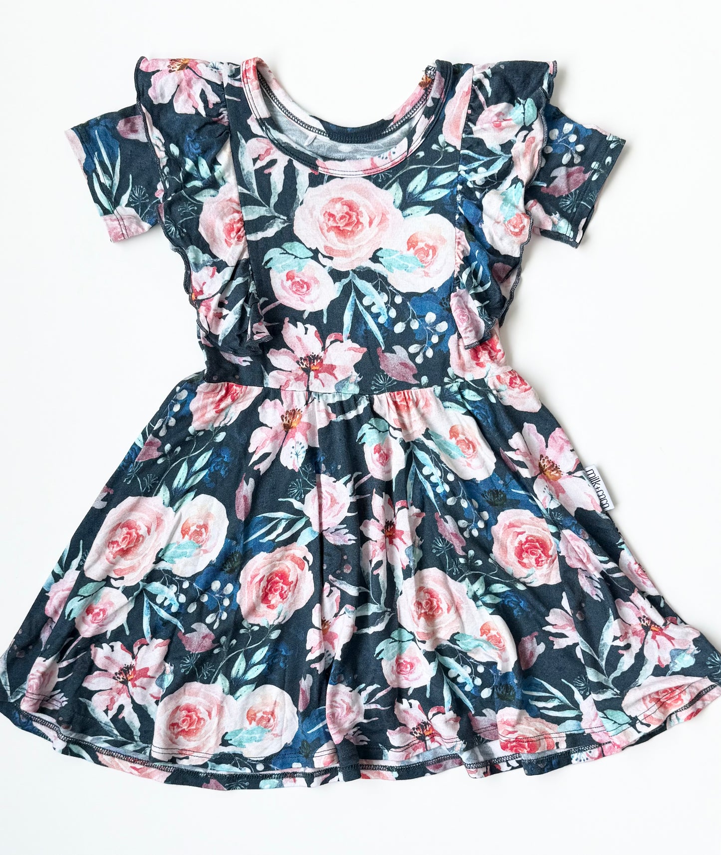 Milk + Coco Emma Ruffle Blue Floral Dress (3T)