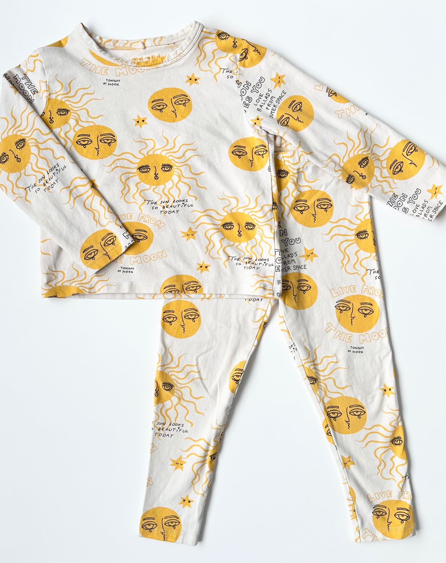 Mini Rodini White Moon & Sun Long Sleeve & Leggings Matching Set in Yellow (2-3 Years)
