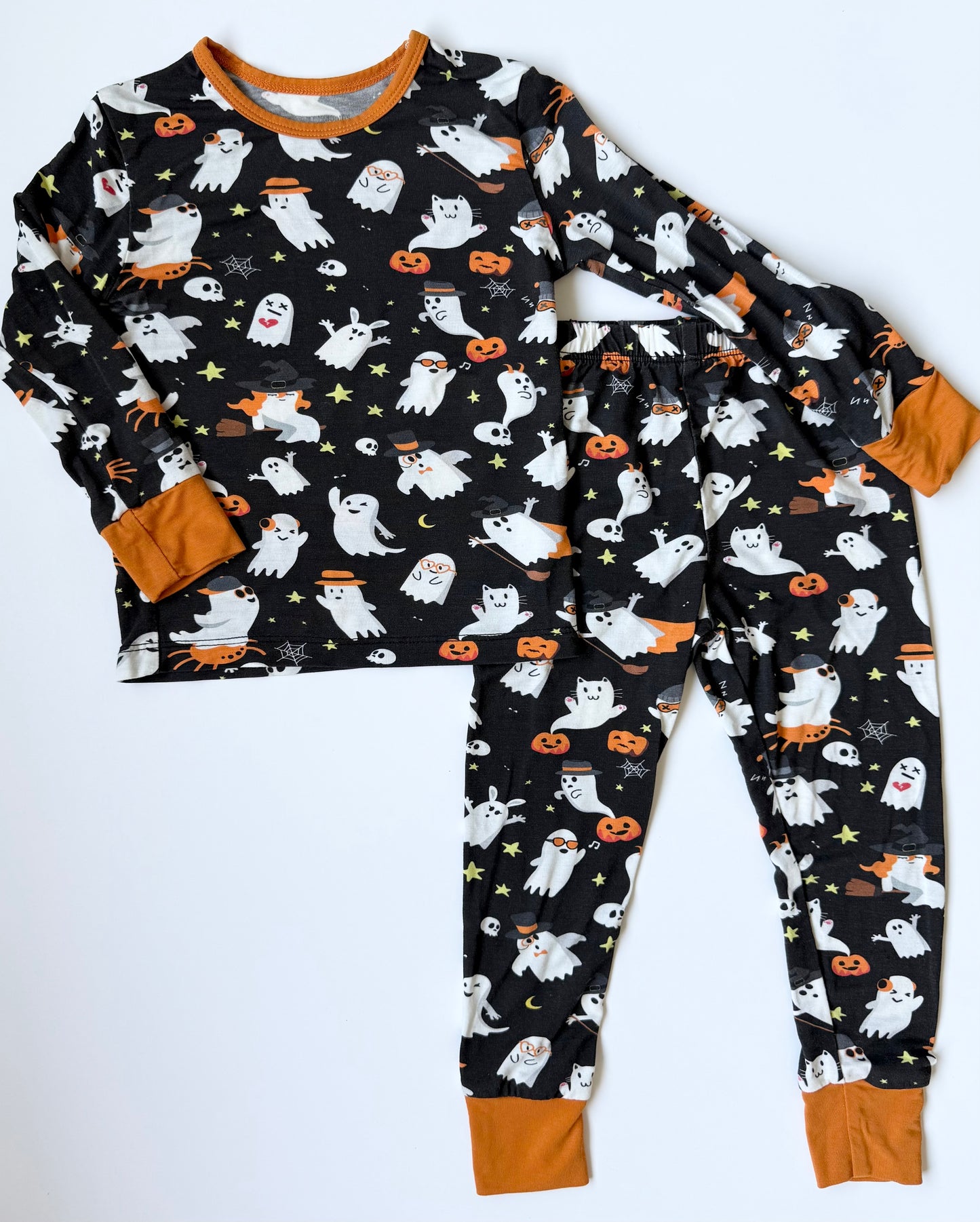 Black & Orange Halloween Ghosts Two Piece PJ Set (12-18 Months)