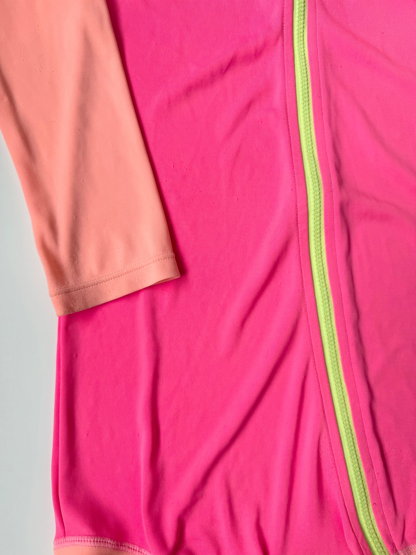 Bonds Neon Pink & Orange Long Sleeve & Shorts Rashguard One Piece Swimsuit (18-24 Months)