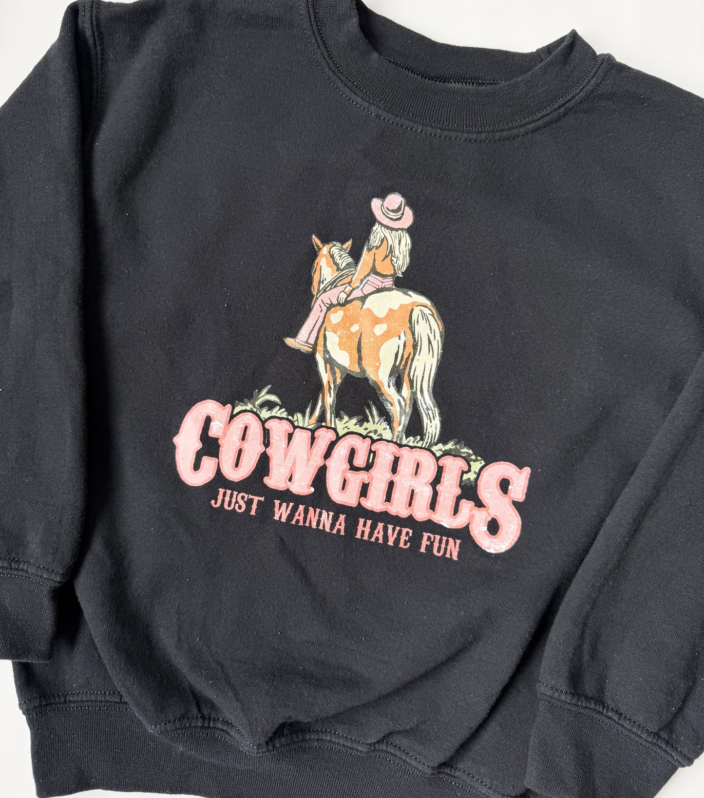 Gildan Black “Cowgirls Just Wanna Have Fun” Crewneck Sweater (6-7 Years)