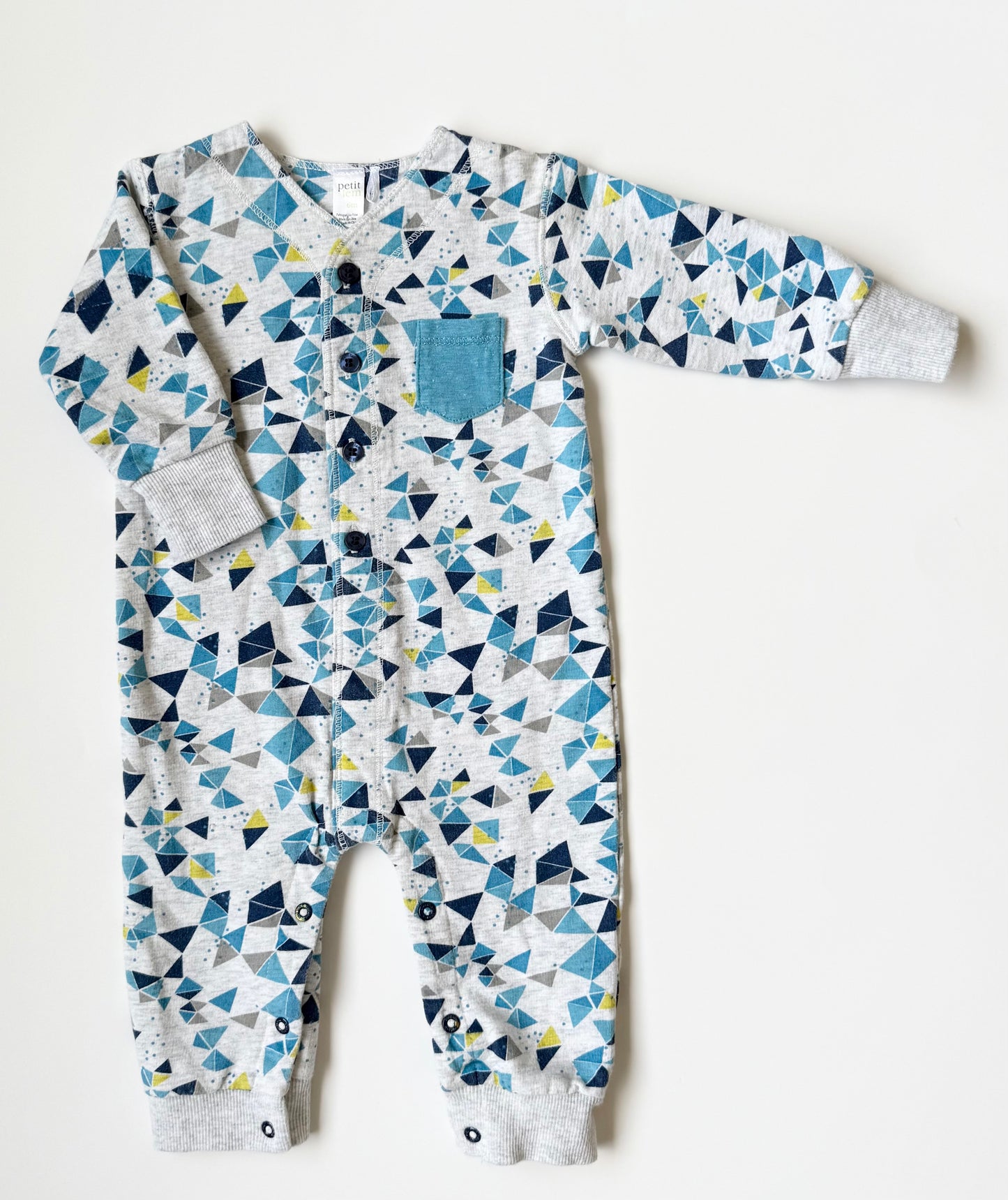 Petit Lem Blue Triangles Jumpsuit (6 Months)