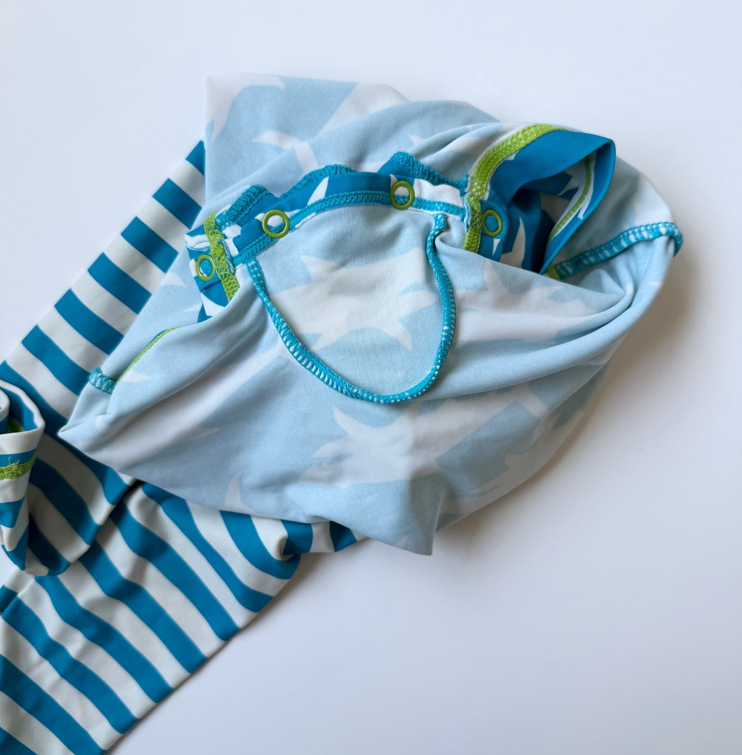 Hatley Blue Striped Sharks Long Sleeve Rashguard One Piece Swimsuit (9-12 Months)
