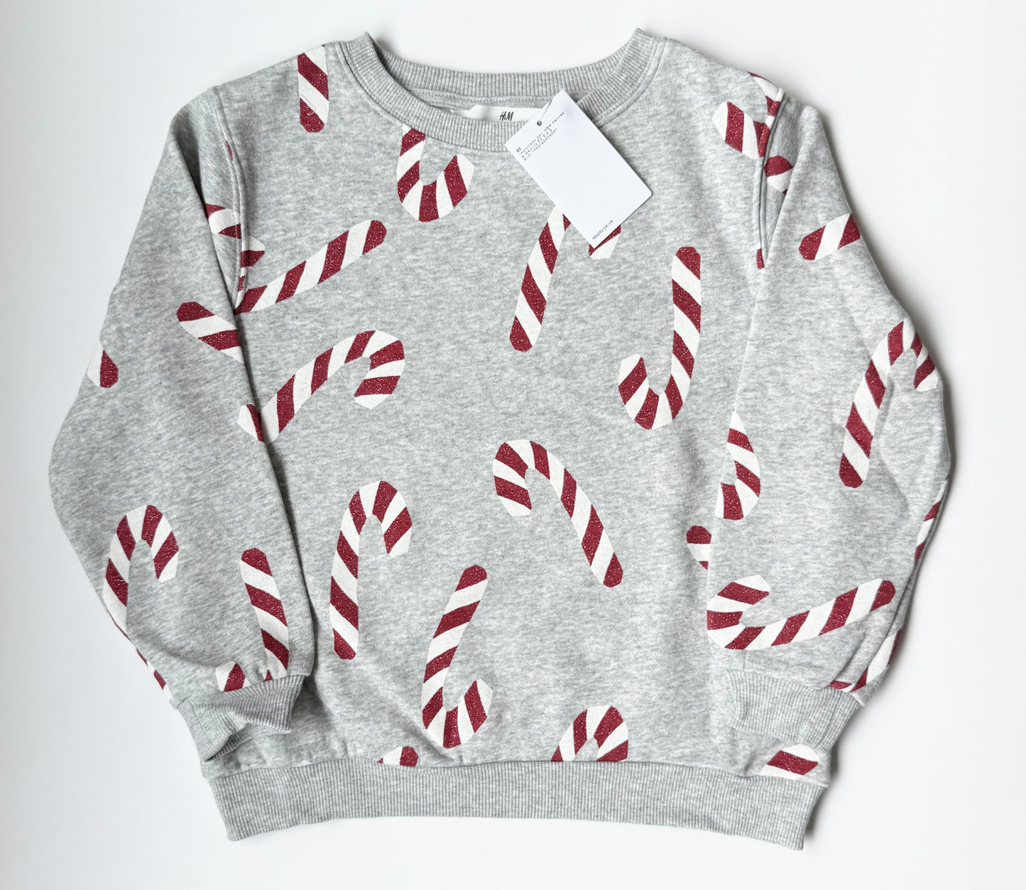 H&M Grey & Sparkle Candy Canes Crewneck Sweater - New (4-6 Years)