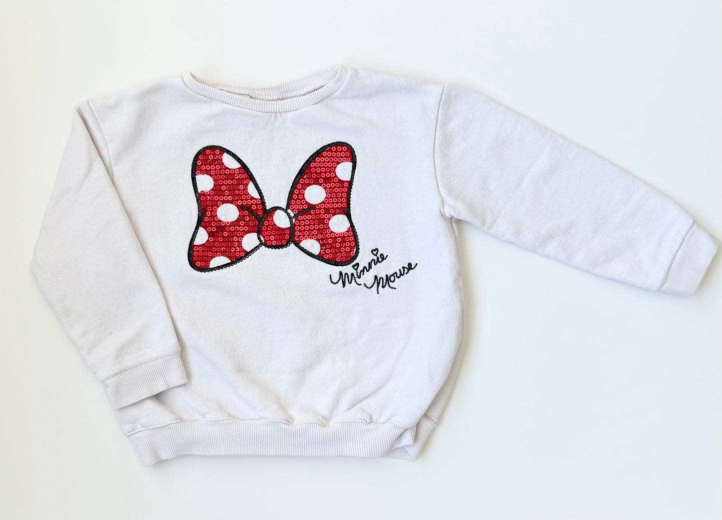 Zara Disney Light Pink & Red Sparkle Bow Minnie Mouse Crewneck (3/4 Years)