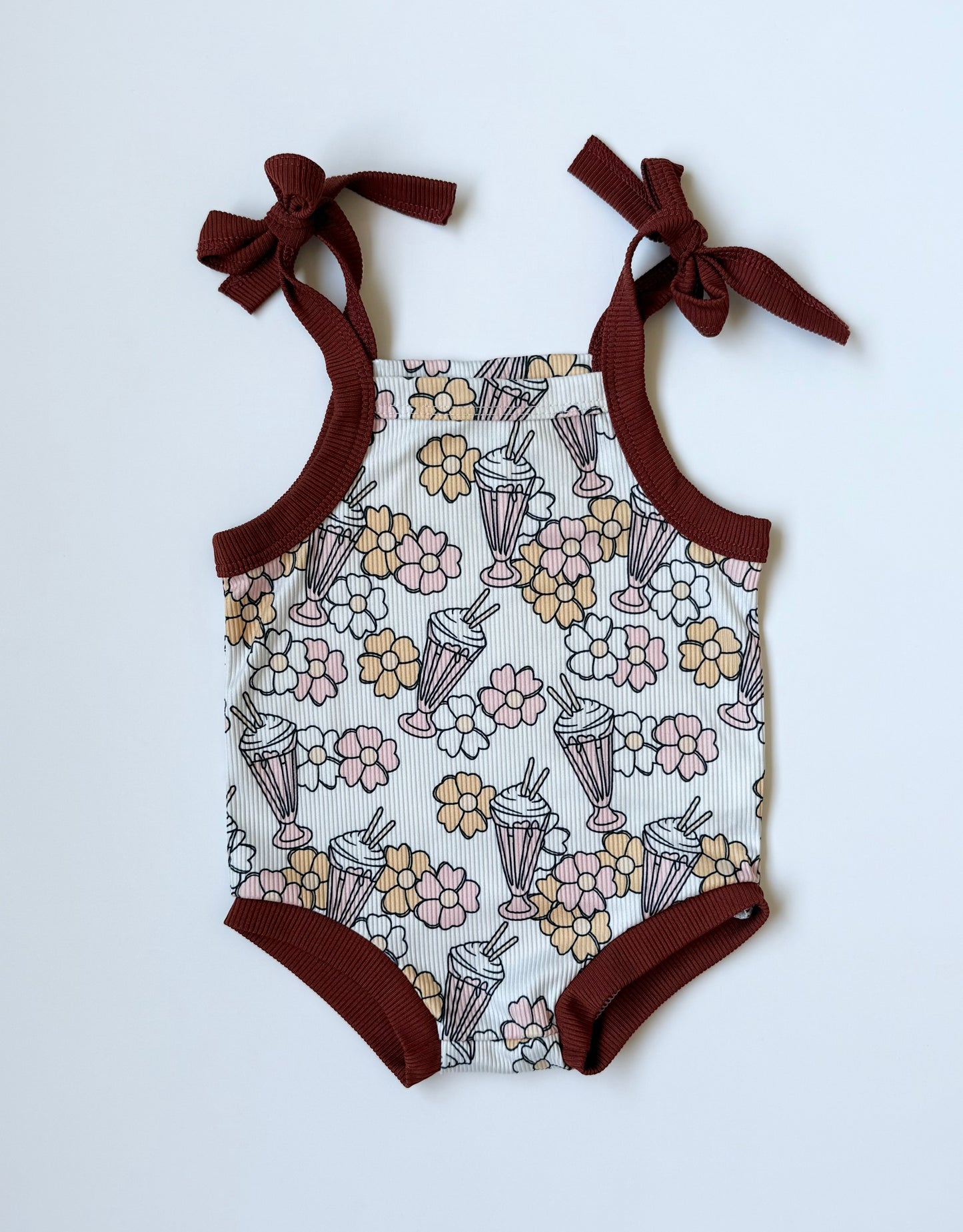 PatPat White & Brown Trim Ribbed Milkshake Summer Romper (6-12 Months)