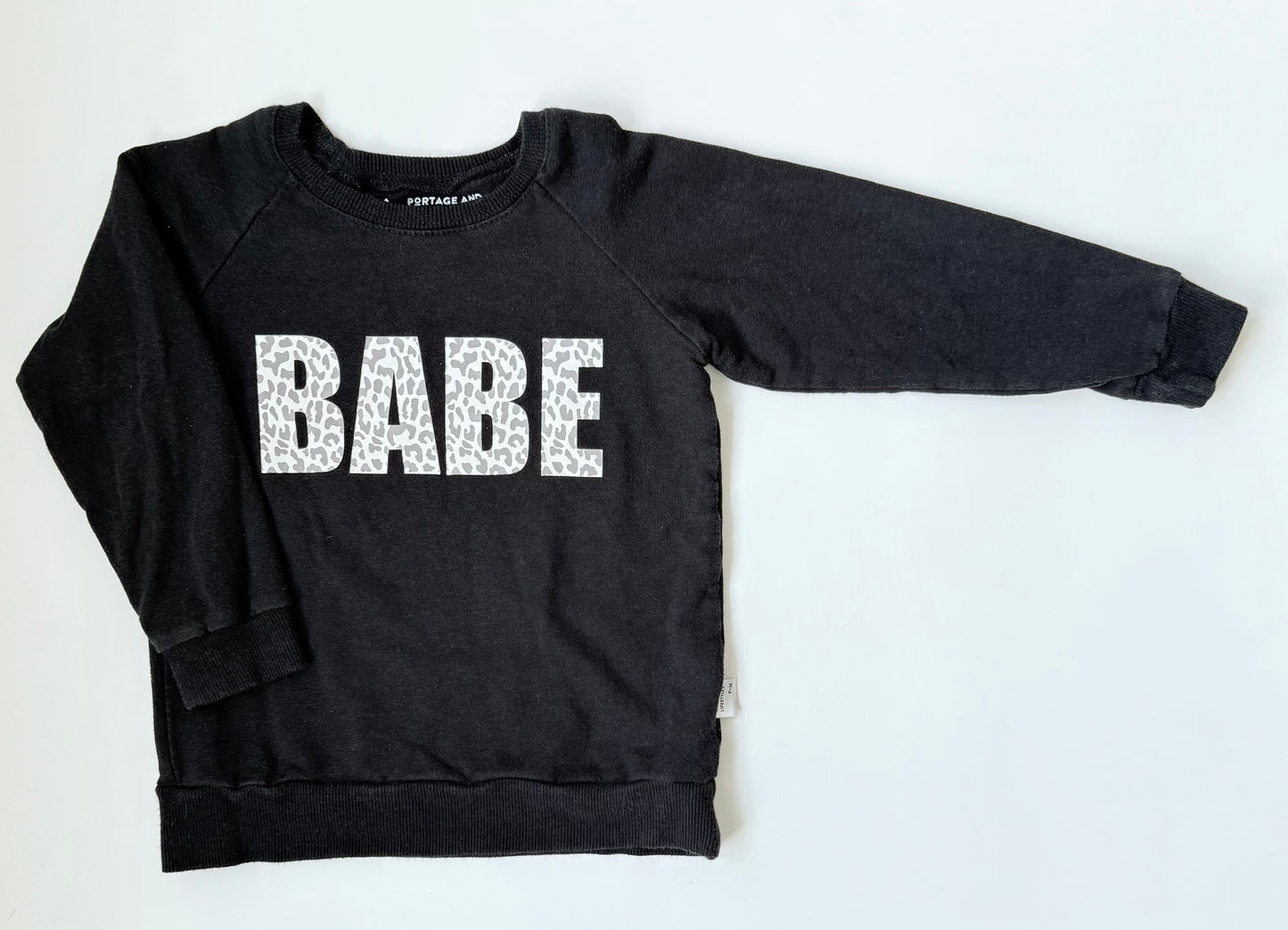 Portage & Main Black Snow Leopard “Babe” Pullover (3/4 Years)