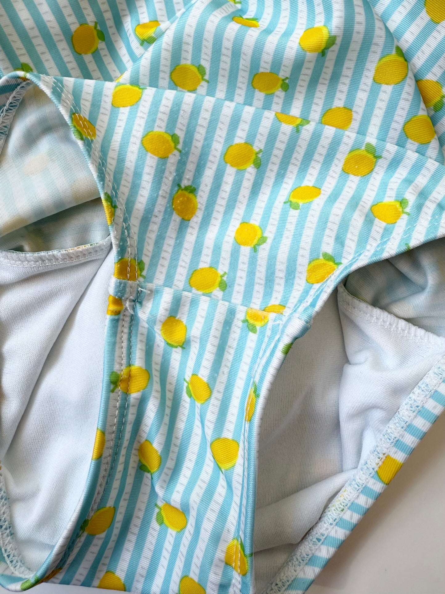 Mia & Miles Blue Stripped Lemons One Piece Swimsuit (4T)