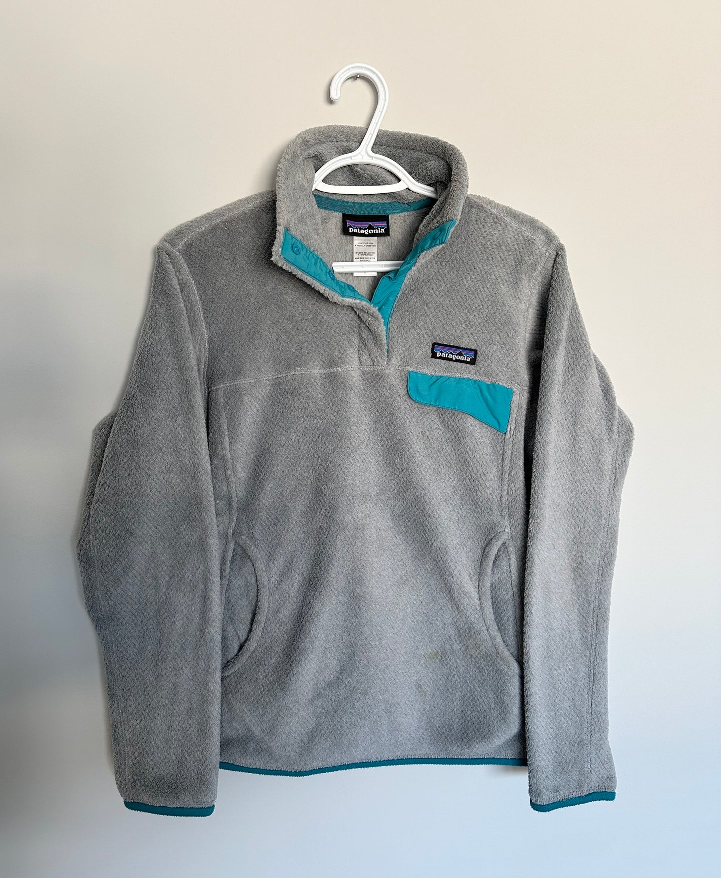 Women's Patagonia Re-Tool Snap-T Fleece Pullover - Light Grey & Blue (Medium)