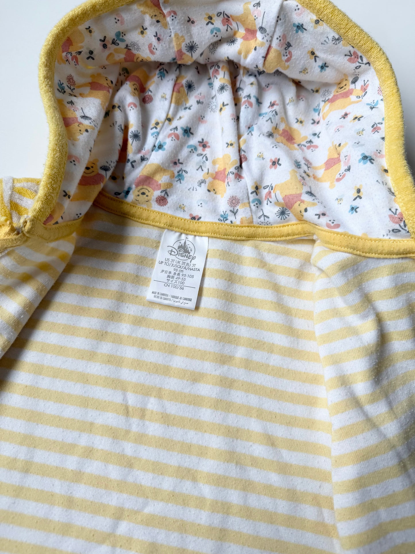 Disney Store Winnie the Pooh Yellow Stripped Hooded Zip Up Towel Dress (3T)
